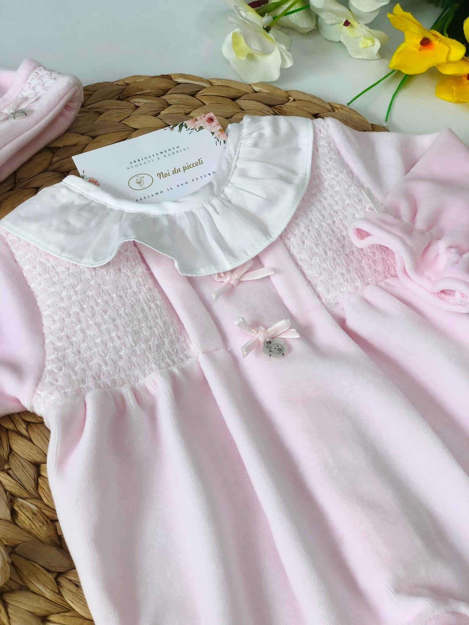 TUTINA IN CINIGLIA ROSA BABY PUNTO SMOK E BOTTONCINI - Noi da piccoli