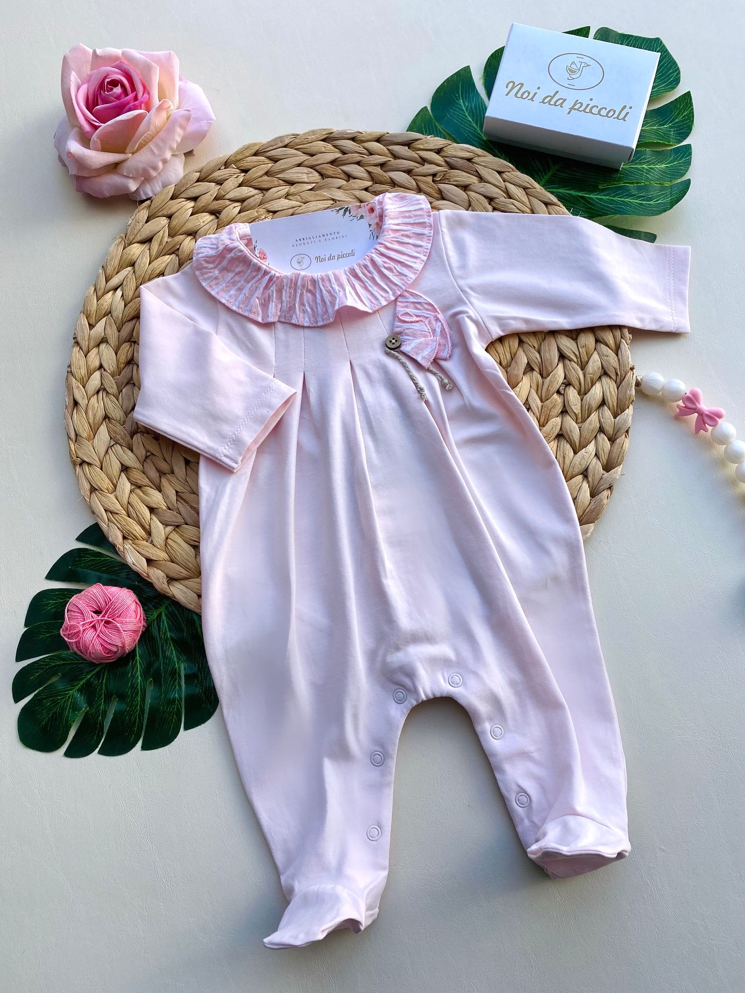 TUTINA IN COLORAZIONE ROSA CON COLLETTO A RIGHE - Noi da piccoli