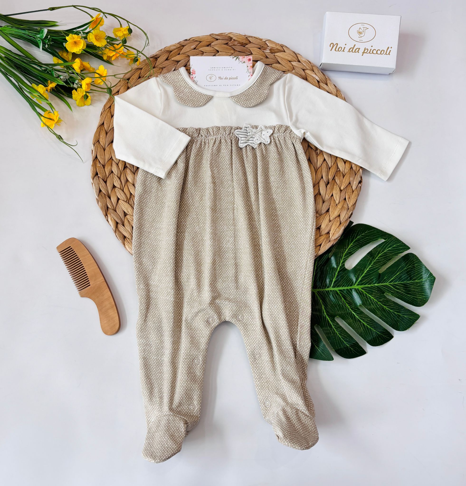 TUTINA IN COTONE A POIS BIANCO BEIGE - Noi da piccoli