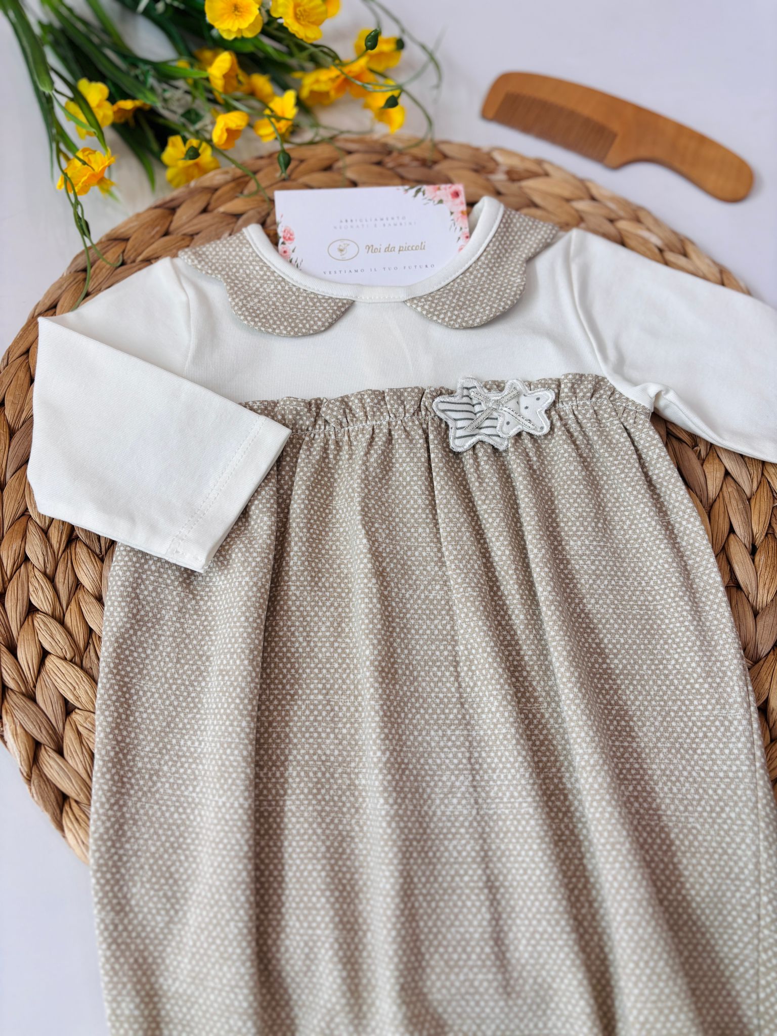 TUTINA IN COTONE A POIS BIANCO BEIGE - Noi da piccoli