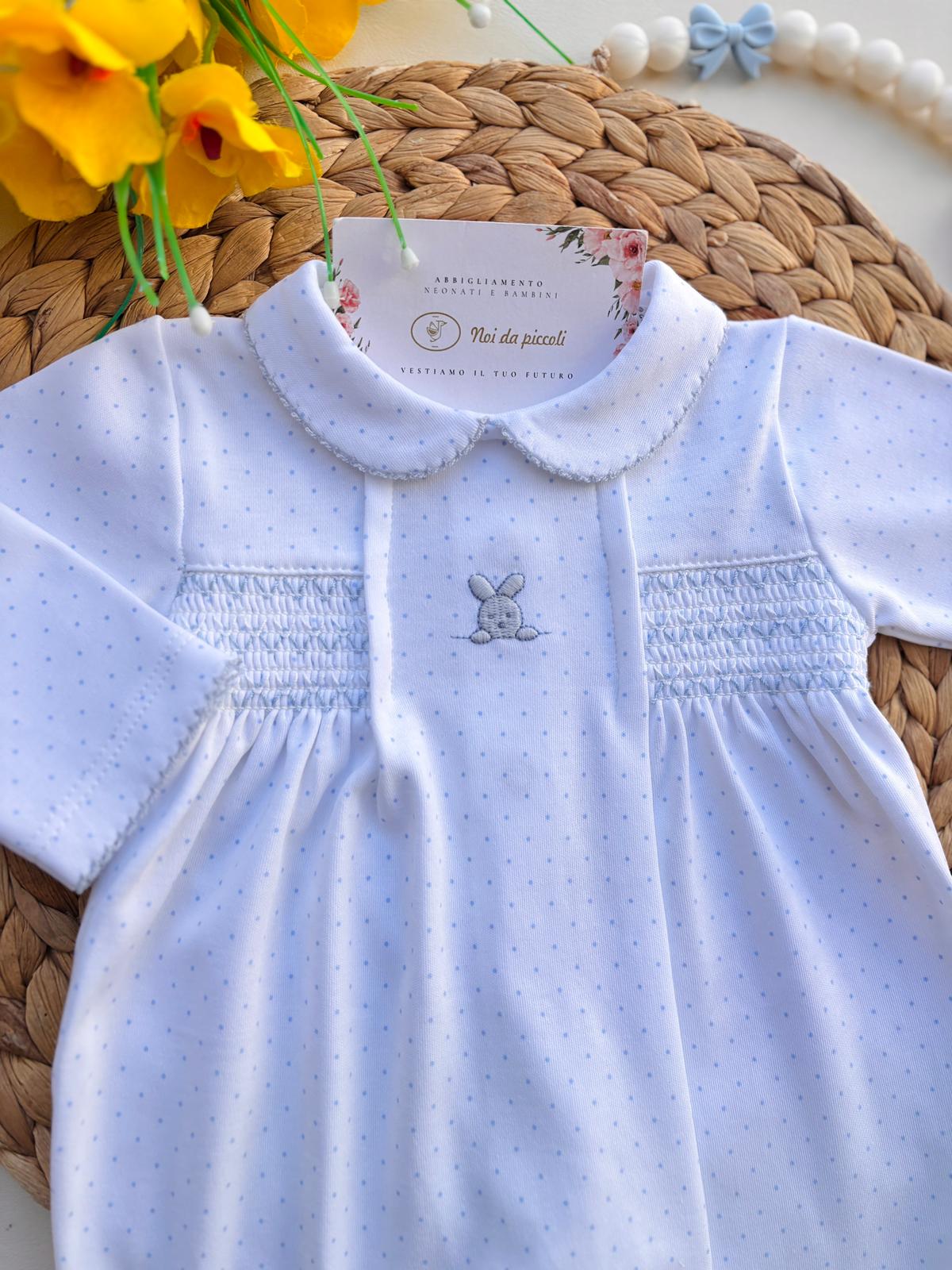 TUTINA IN COTONE A POIS E CONIGLIETTO BIANCO CIELO - Noi da piccoli