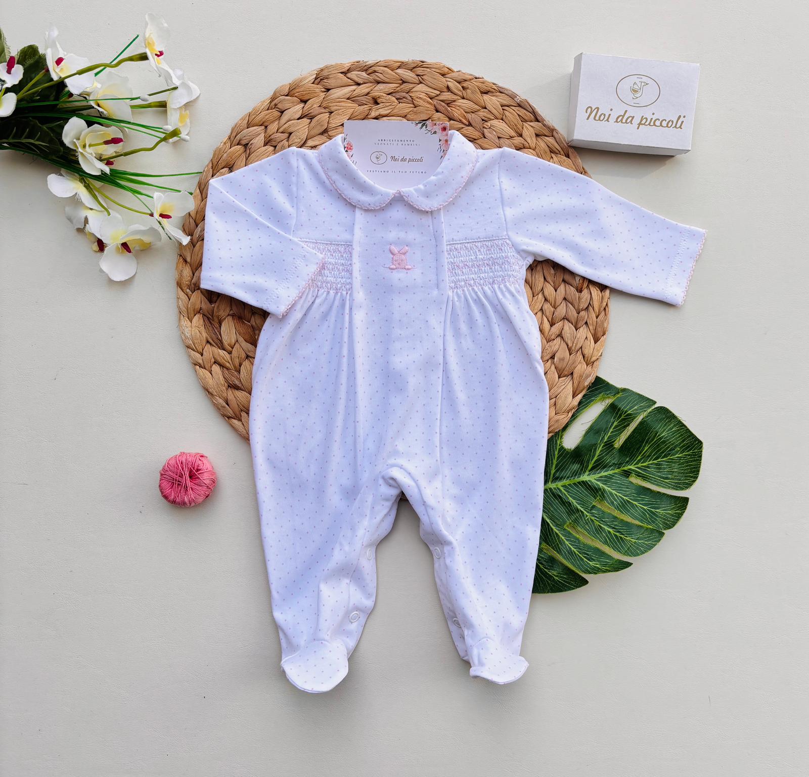 TUTINA IN COTONE A POIS E CONIGLIETTO ROSA - Noi da piccoli