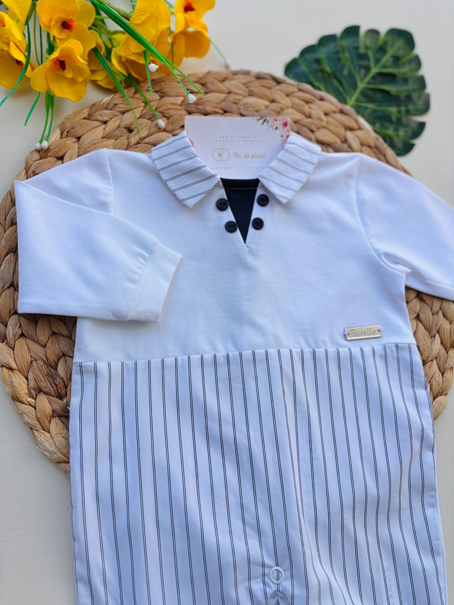 TUTINA IN COTONE A RIGHE BIANCO - Noi da piccoli