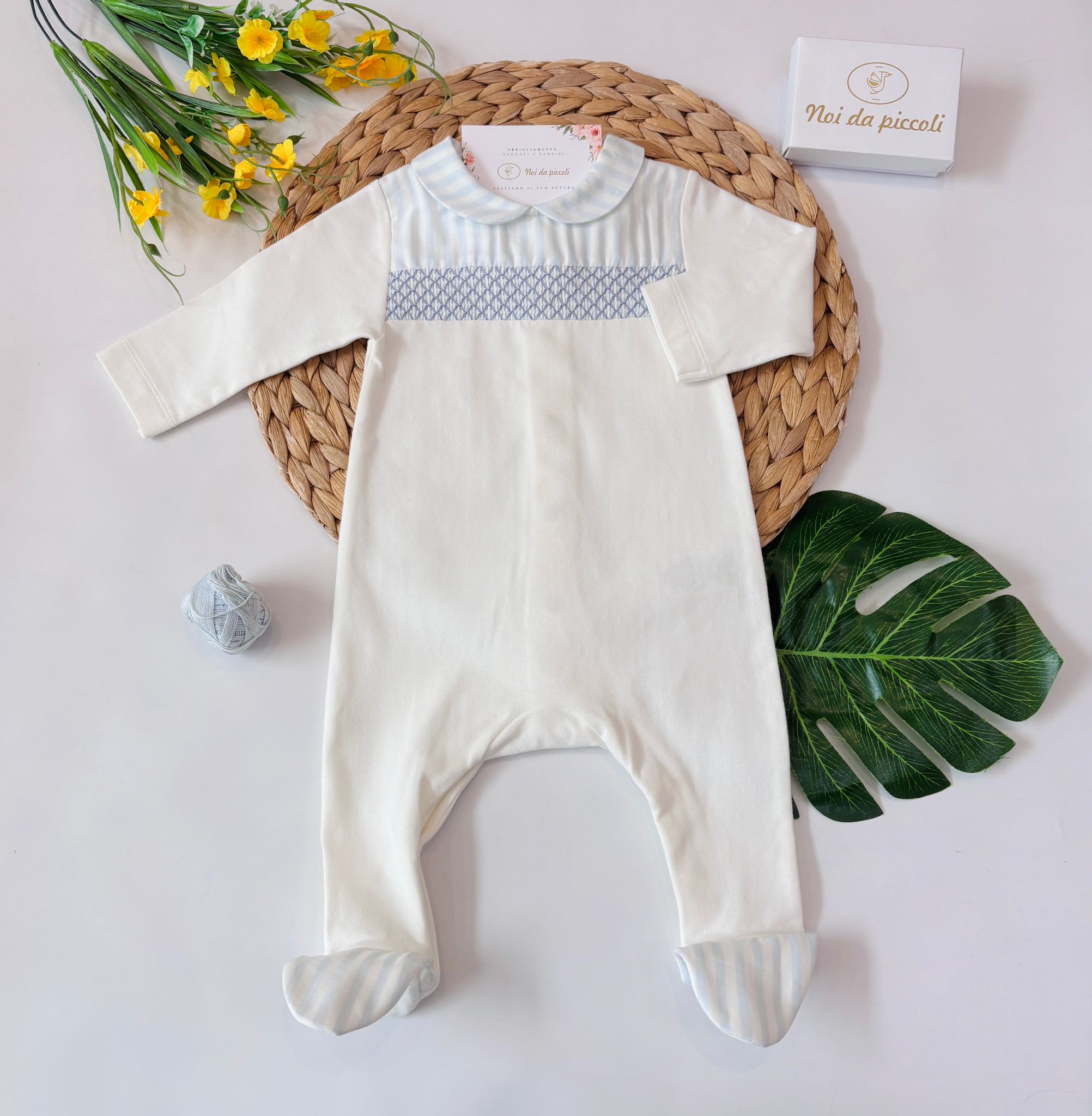 TUTINA IN COTONE A RIGHE BIANCO CIELO - Noi da piccoli