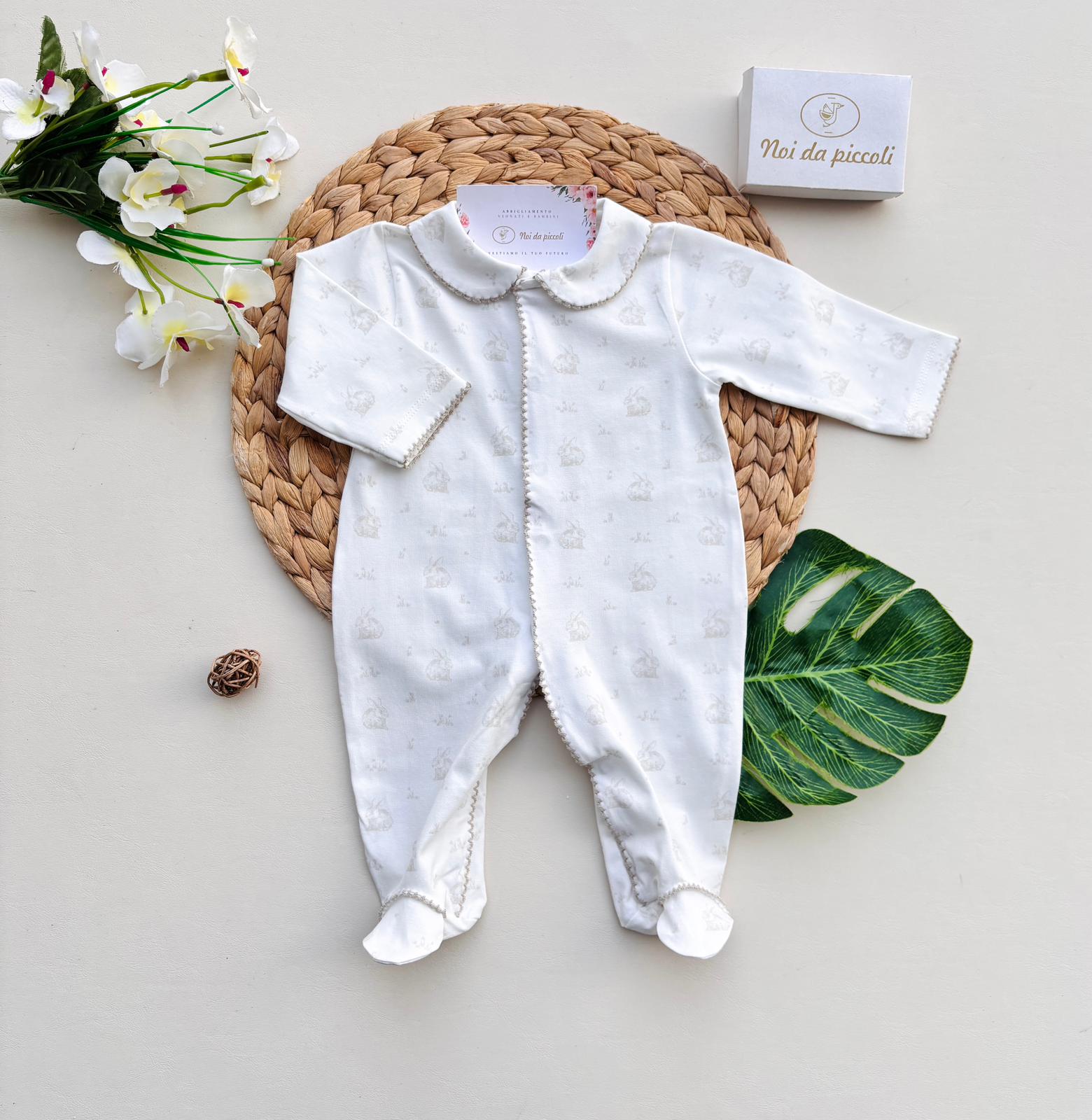 TUTINA IN COTONE ANTIPANICO CON CONIGLIETTI BIANCO BEIGE - Noi da piccoli