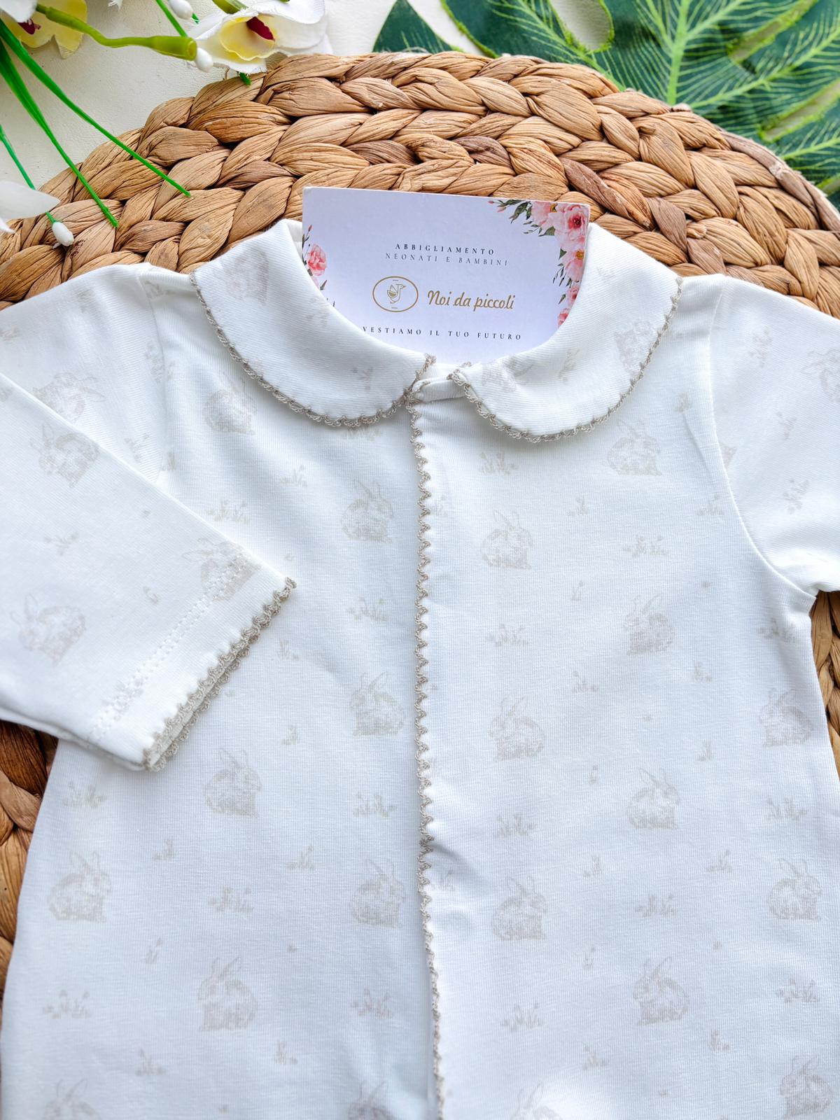 TUTINA IN COTONE ANTIPANICO CON CONIGLIETTI BIANCO BEIGE - Noi da piccoli