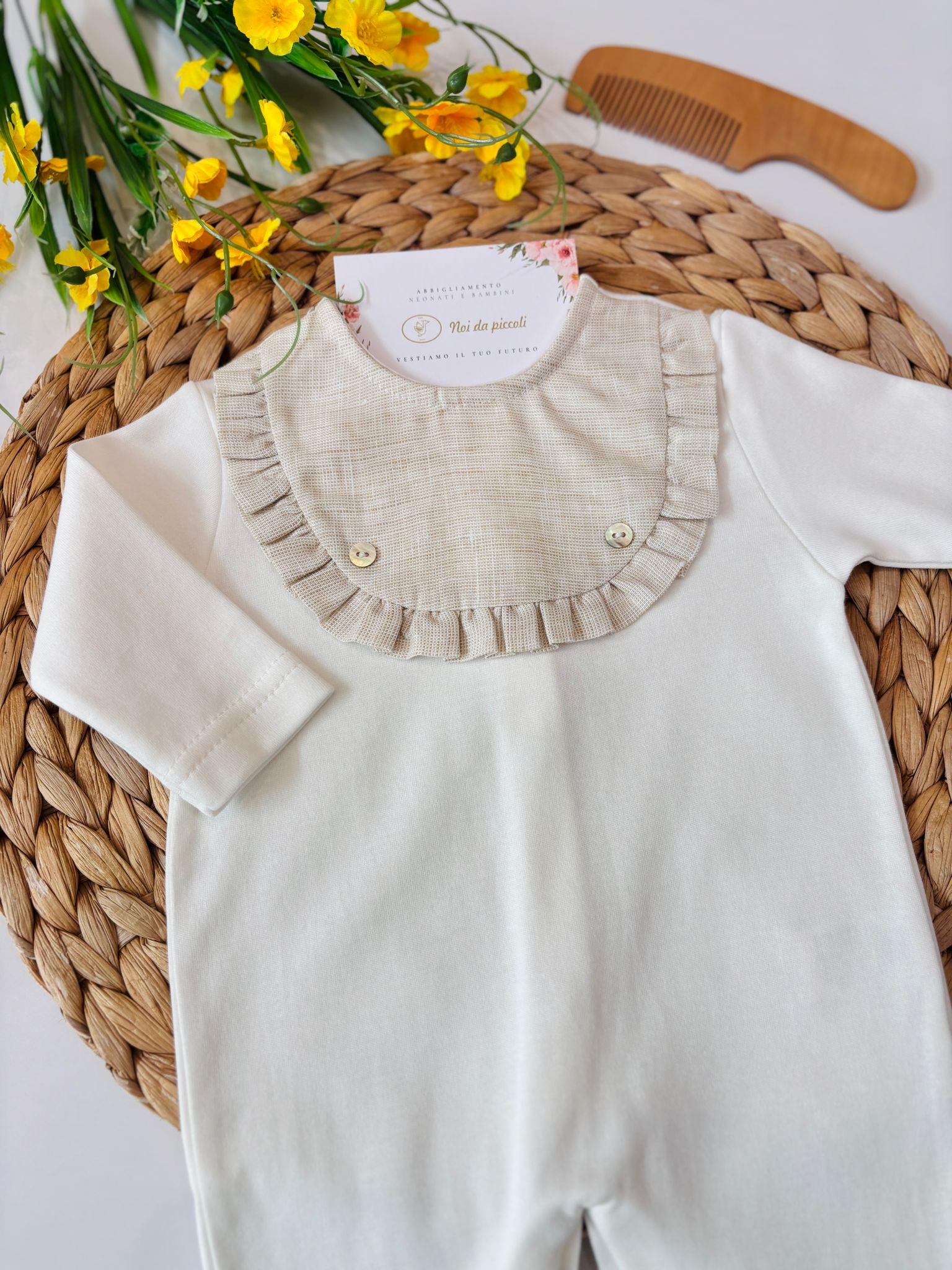 TUTINA IN COTONE BIANCO BEIGE - Noi da piccoli