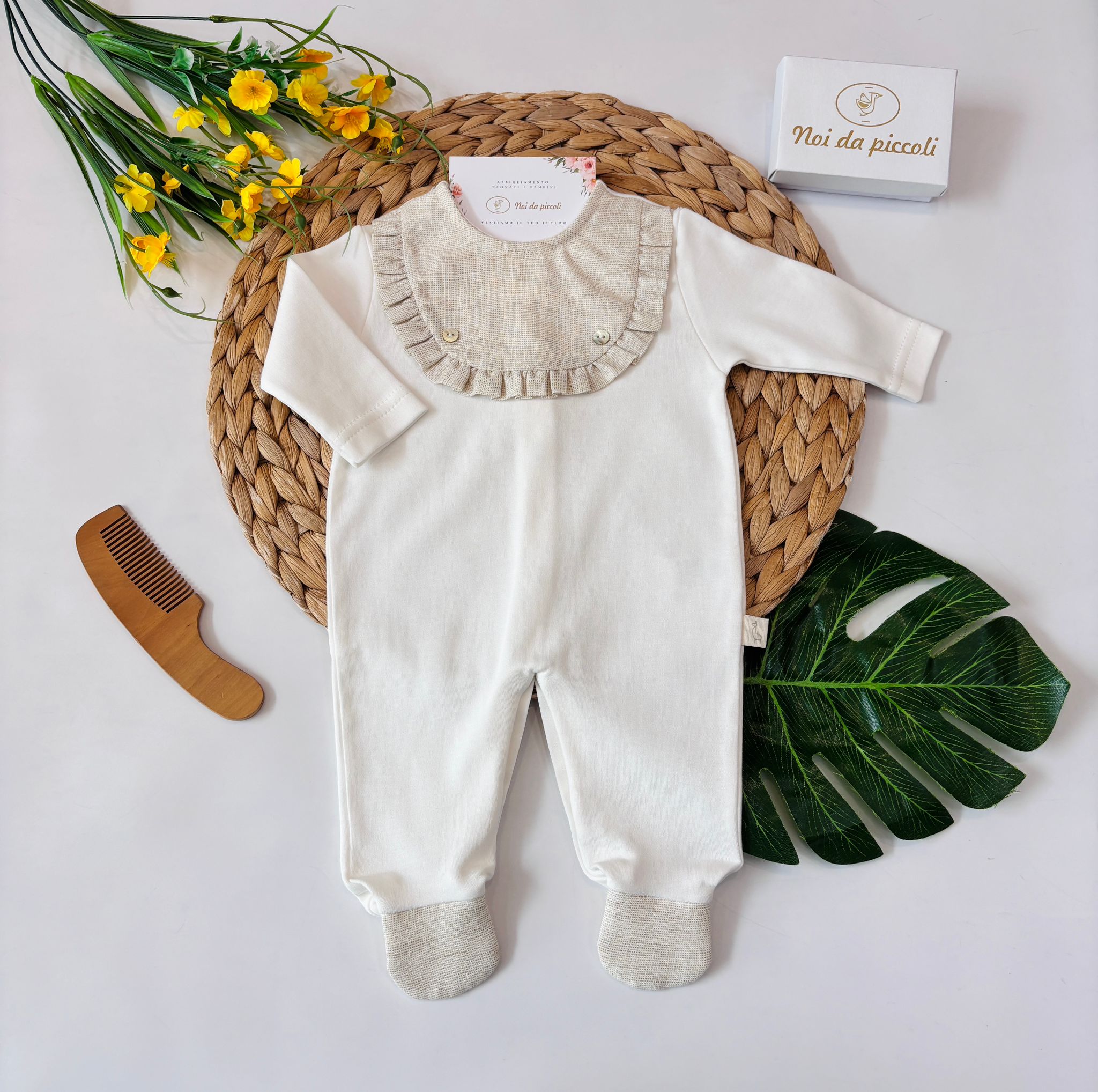 TUTINA IN COTONE BIANCO BEIGE - Noi da piccoli