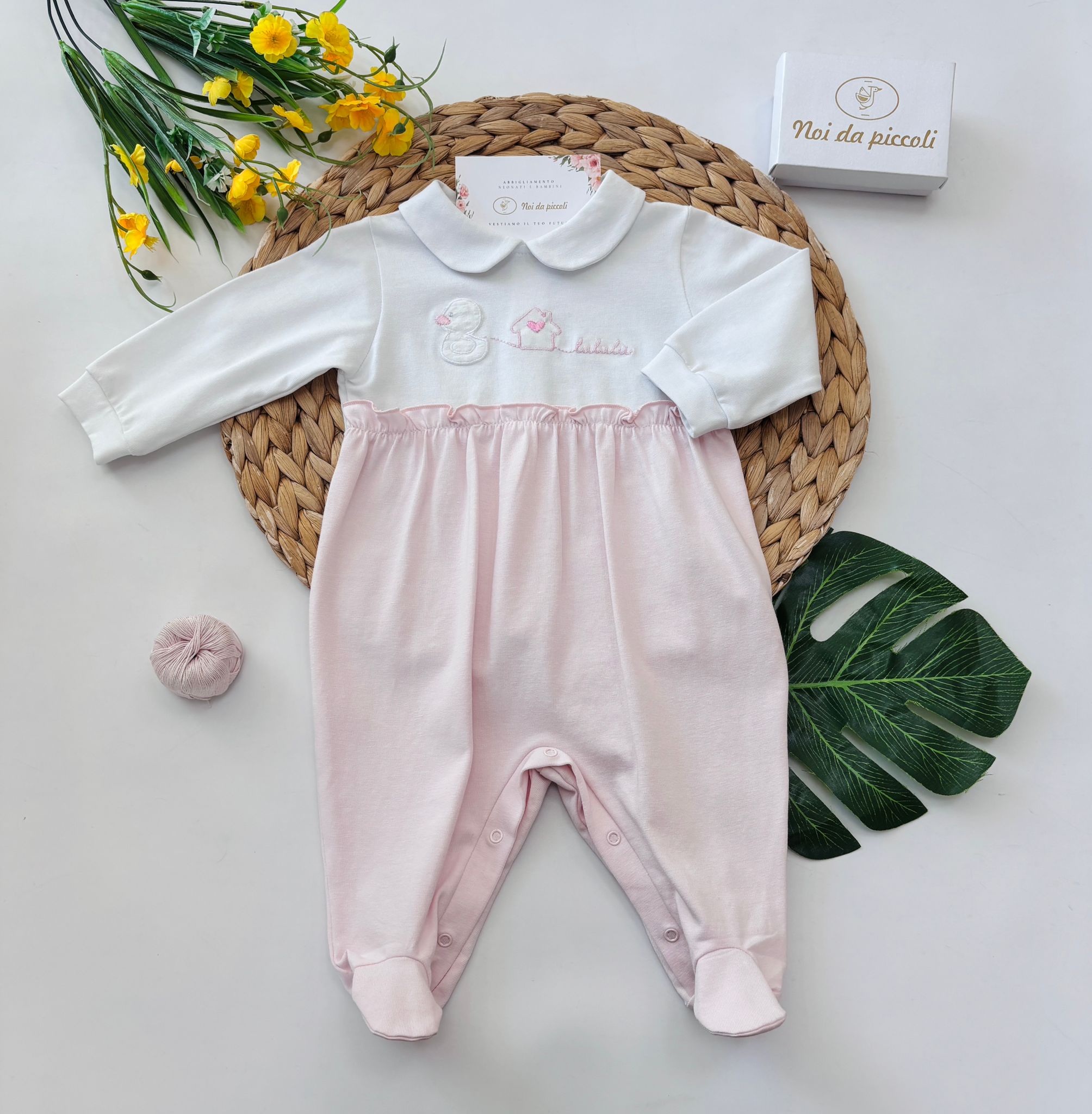 TUTINA IN COTONE BIANCO ROSA - Noi da piccoli