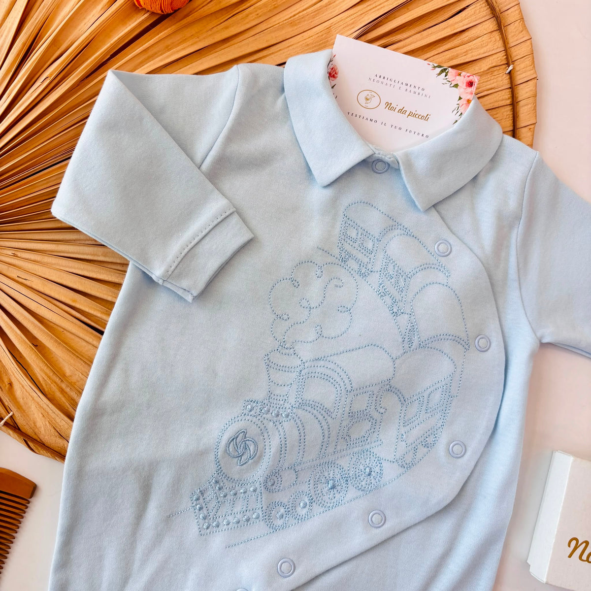 TUTINA in cotone caldo trenino CIELO - Noi da piccoli