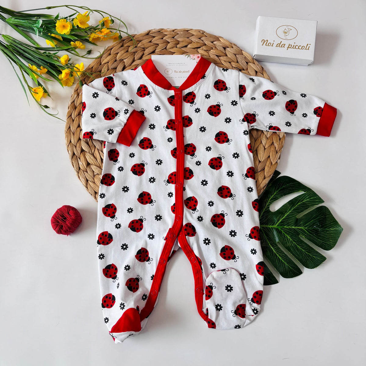 Red Cotton One-Piece with Ladybugs FS BABY