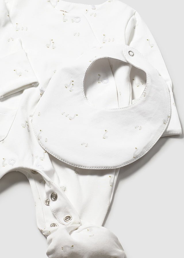 TUTINA IN COTONE CON BAVETTA E CAPPELLINO OCHETTA BLANCO - Noi da piccoli