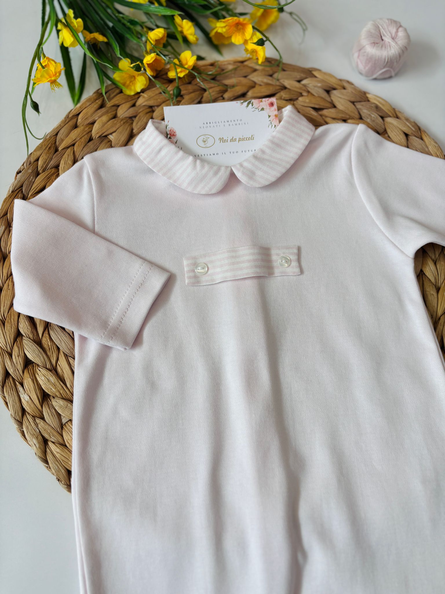 TUTINA IN COTONE CON COLLETTO A RIGHE ROSA - Noi da piccoli