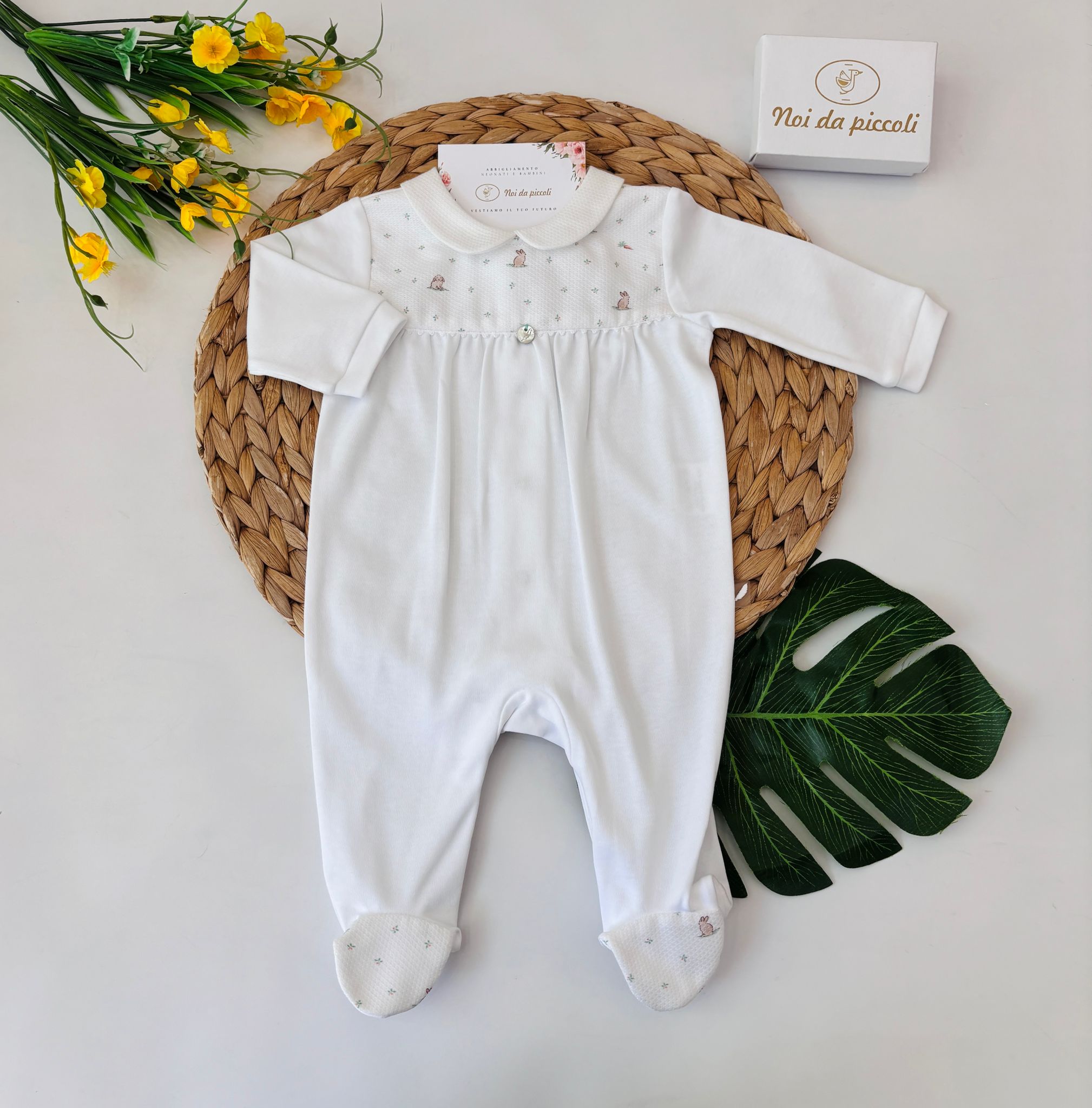 TUTINA IN COTONE CON CONIGLIETTI BIANCO - Noi da piccoli