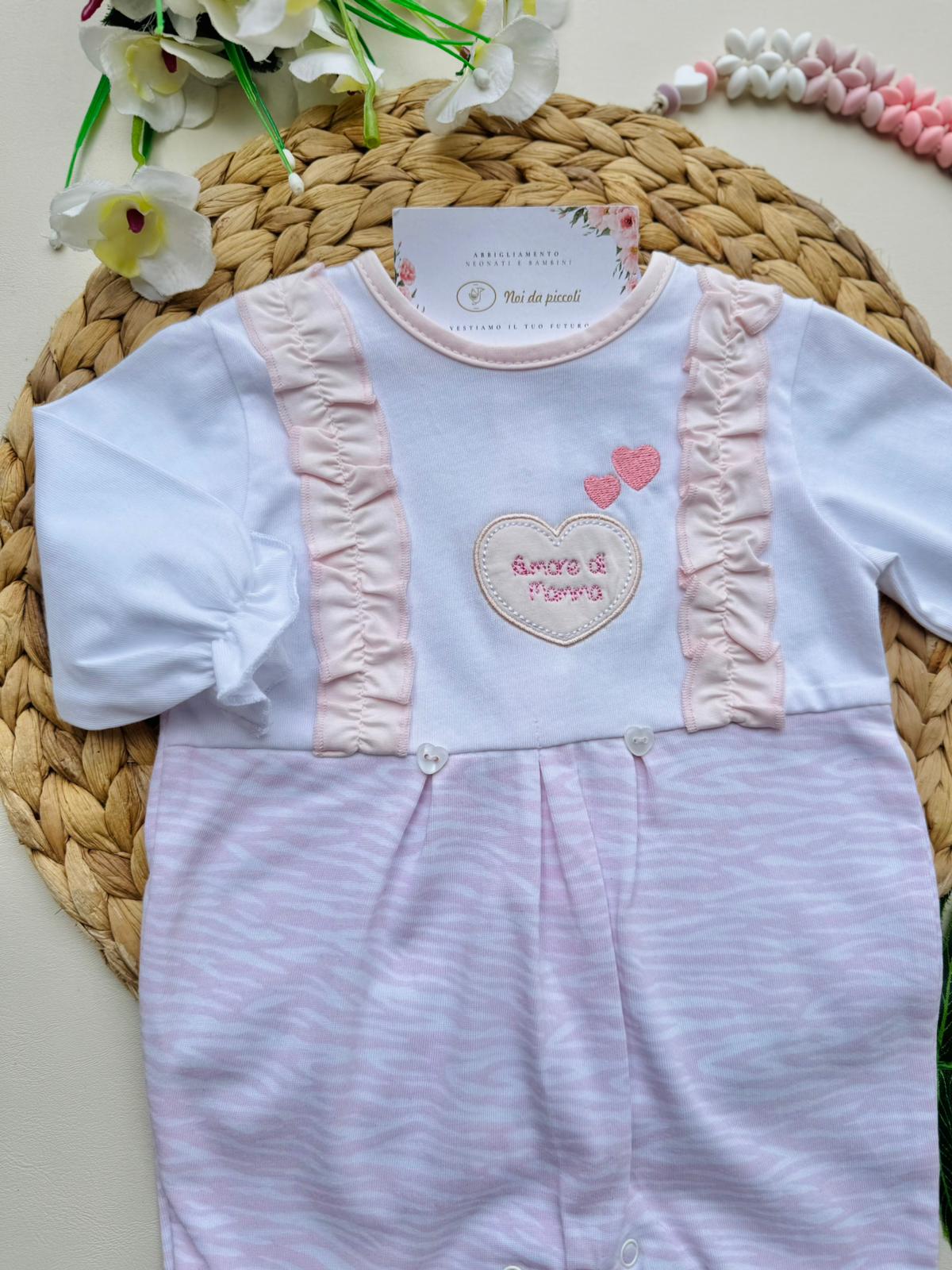 TUTINA IN COTONE CON CUORICINI BIANCO ROSA - Noi da piccoli