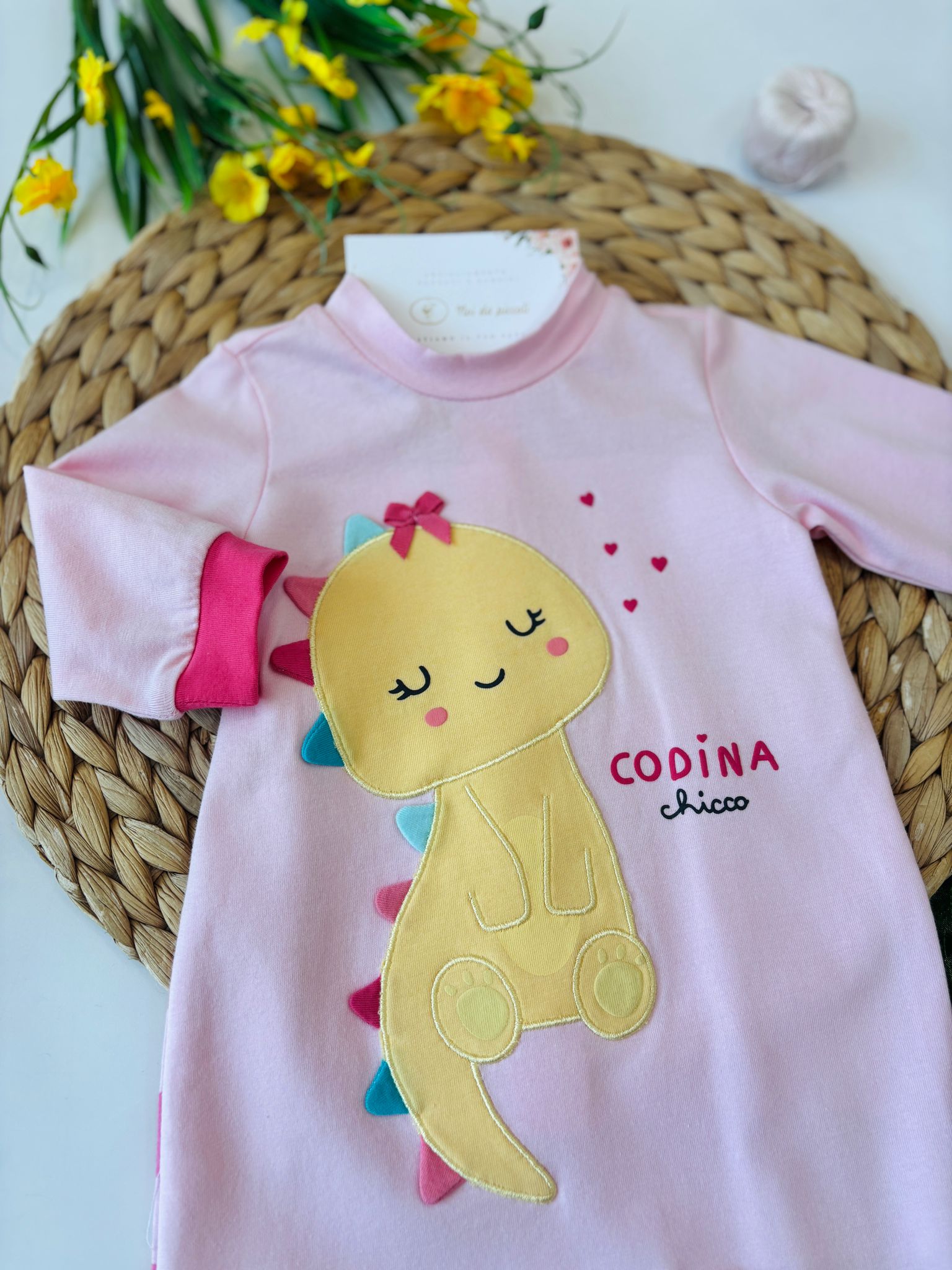 TUTINA IN COTONE CON DINOSAURINA ROSA - Noi da piccoli