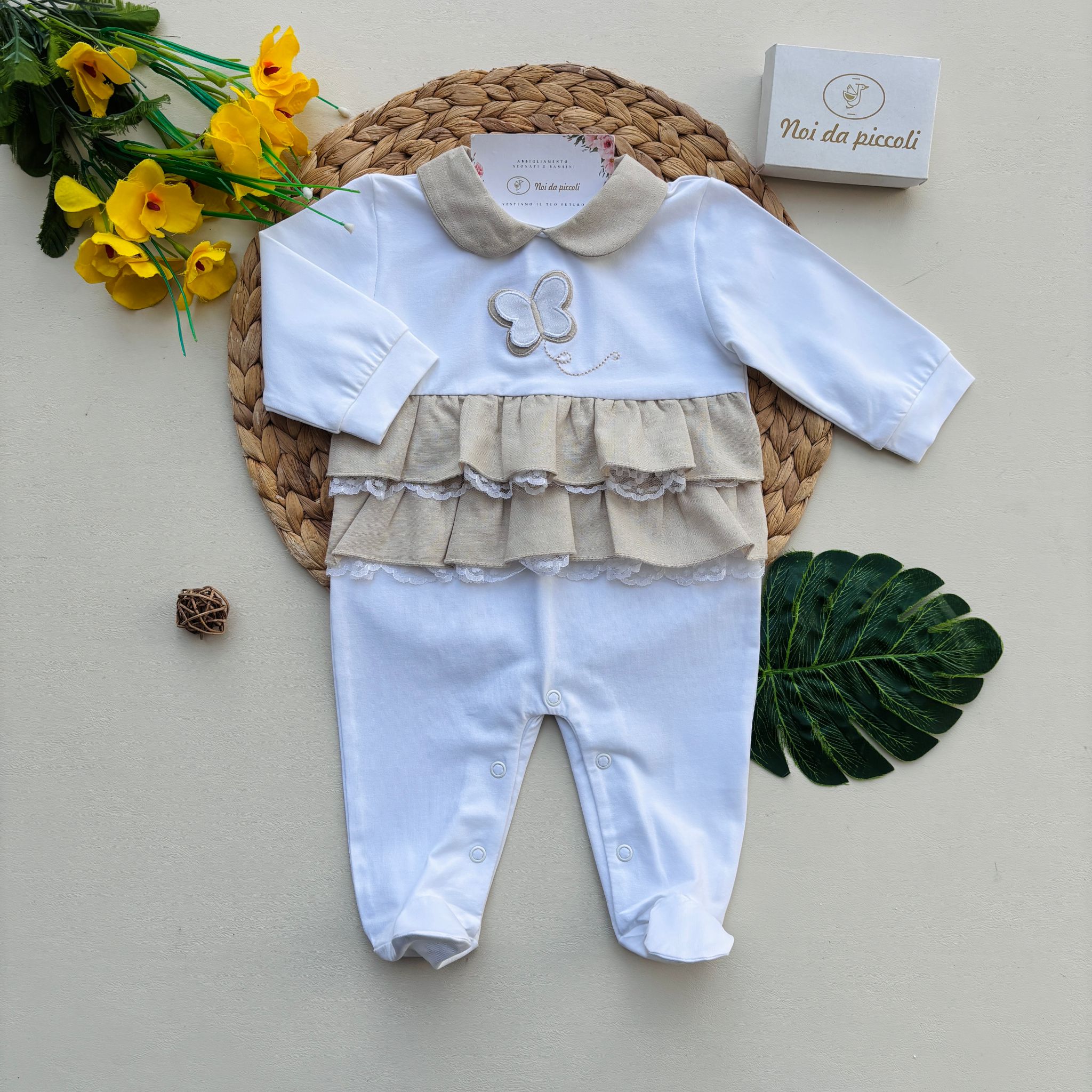 TUTINA IN COTONE CON FARFALLA BIANCO BEIGE - Noi da piccoli