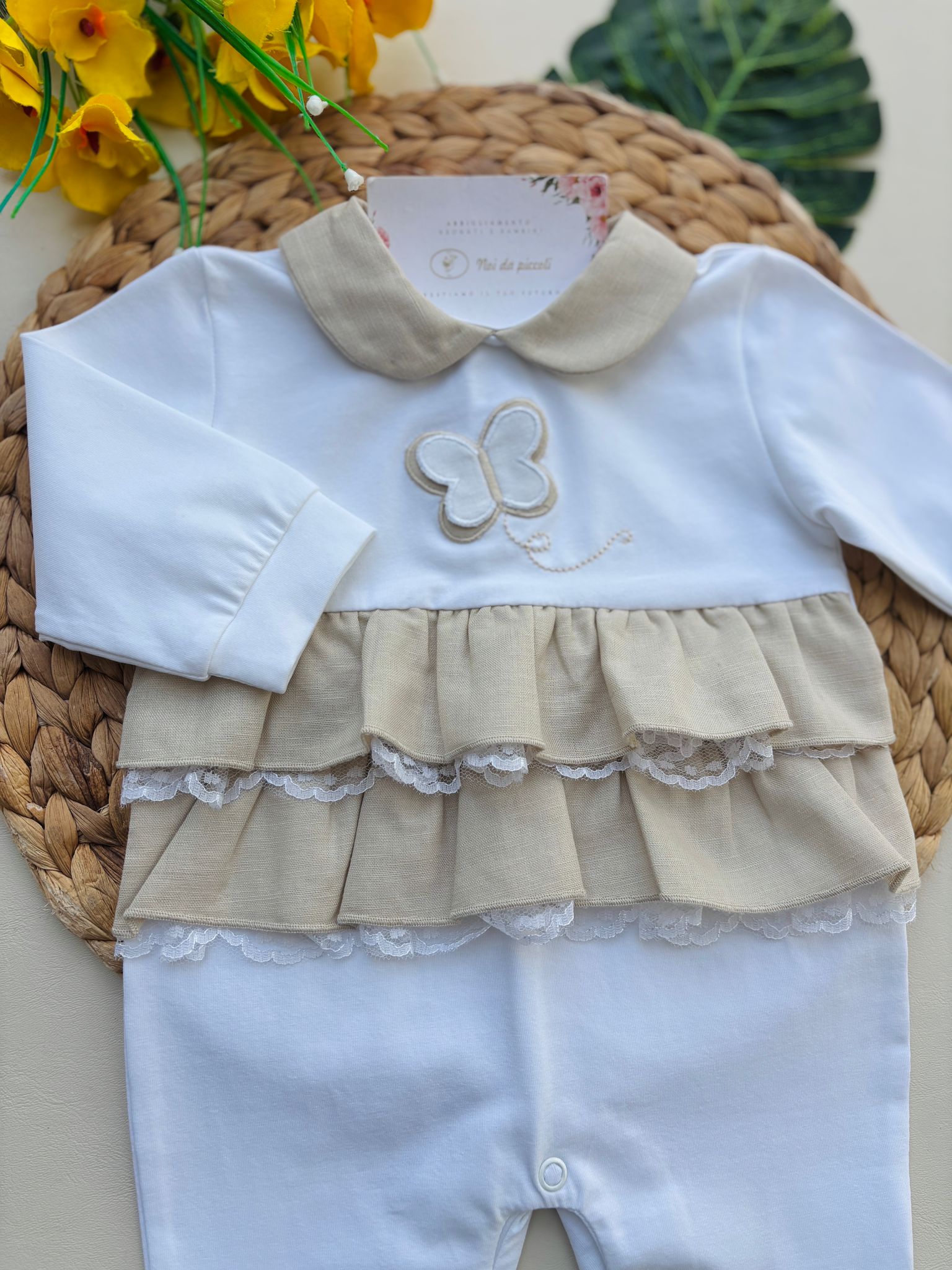 TUTINA IN COTONE CON FARFALLA BIANCO BEIGE - Noi da piccoli