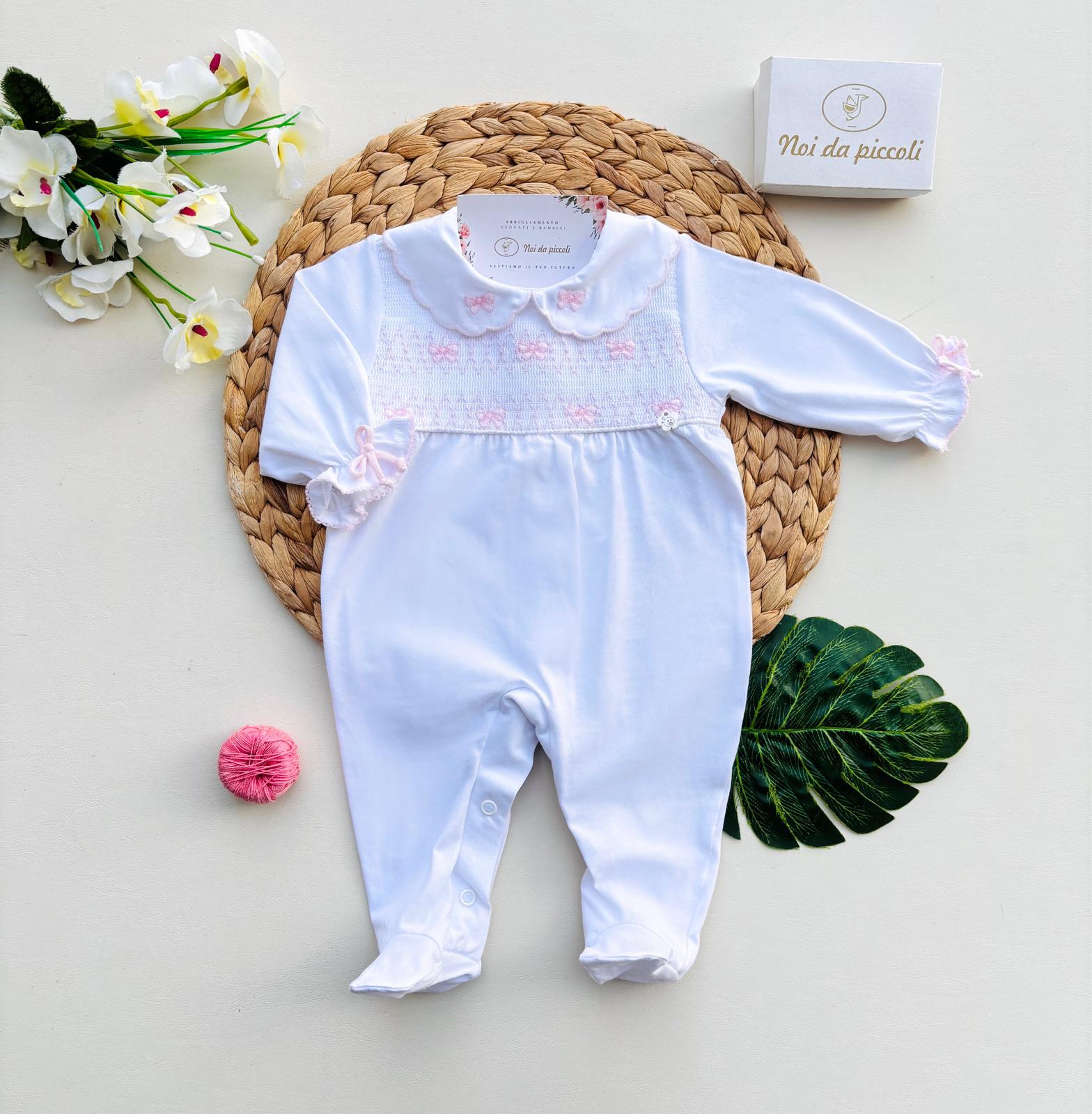 TUTINA IN COTONE CON FARFALLINE BIANCO ROSA - Noi da piccoli