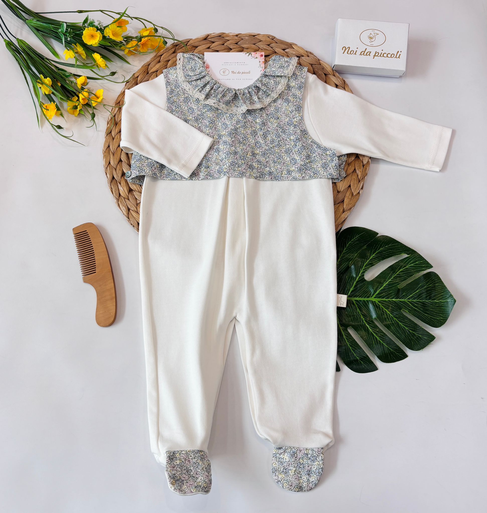 TUTINA IN COTONE CON FIORELLINI BIANCO CIELO - Noi da piccoli