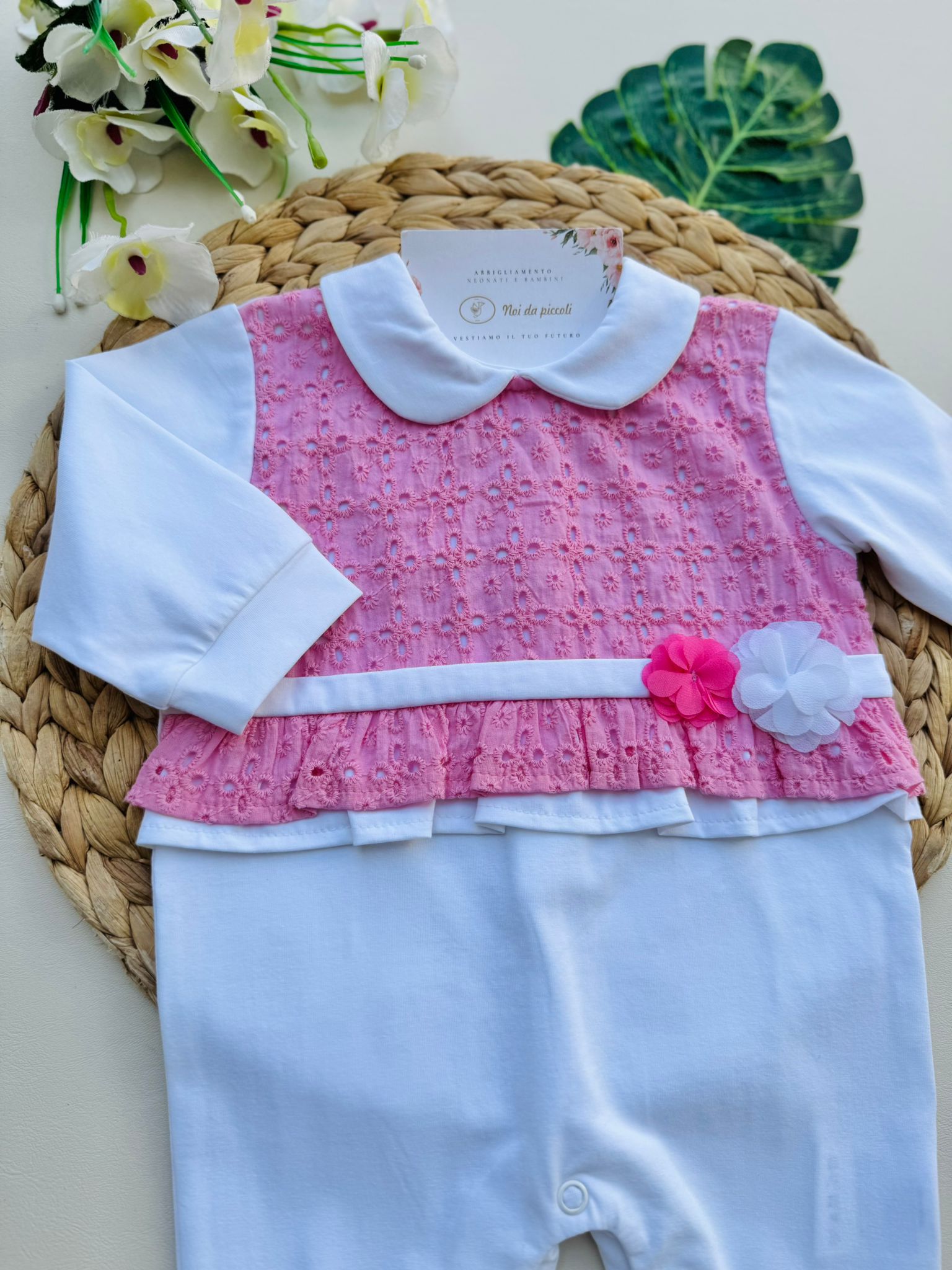 TUTINA IN COTONE CON FIORELLINI BIANCO ROSA - Noi da piccoli