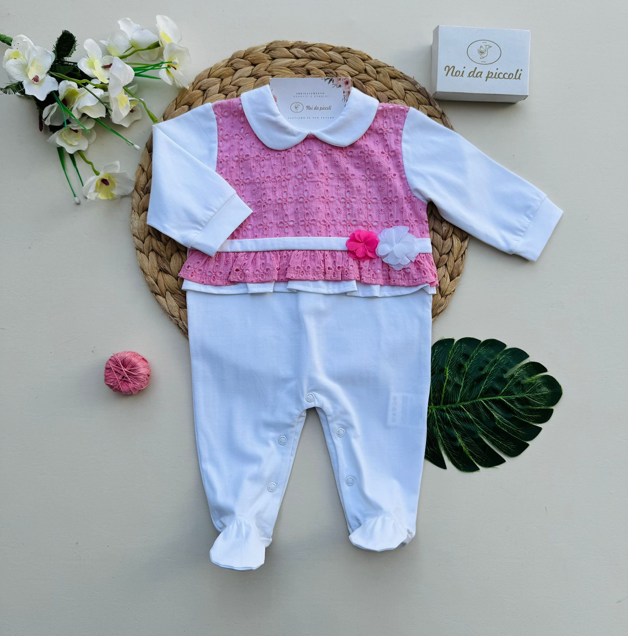 TUTINA IN COTONE CON FIORELLINI BIANCO ROSA - Noi da piccoli