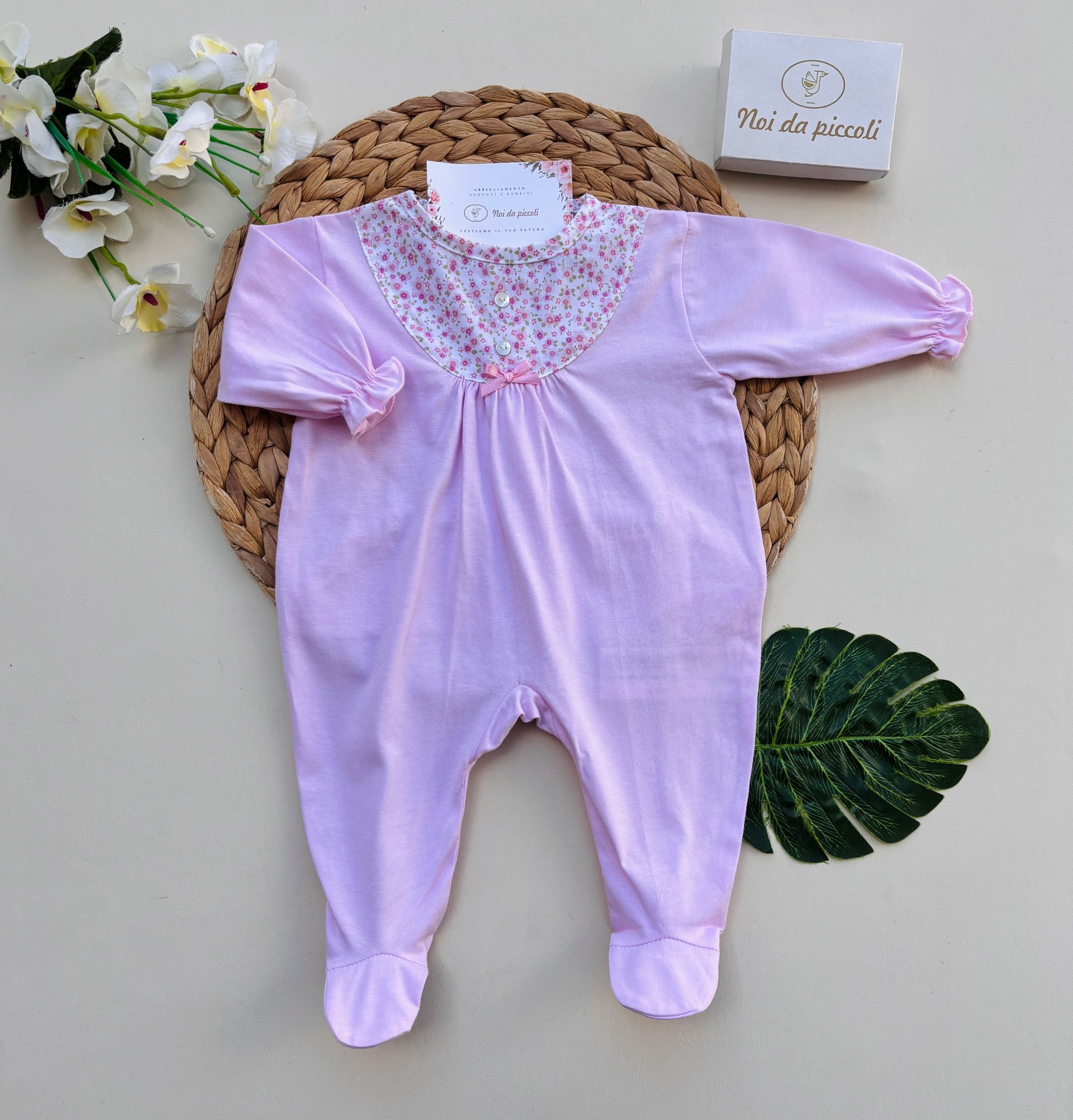TUTINA IN COTONE CON FIORELLINI ROSA - Noi da piccoli