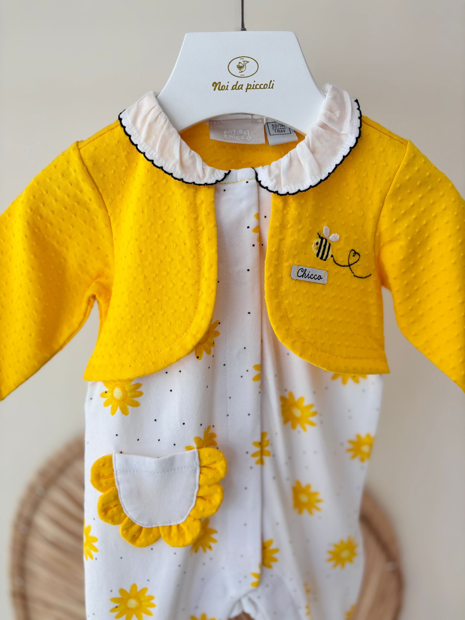TUTINA IN COTONE CON MARGHERITE BIANCO E GIALLO - Noi da piccoli