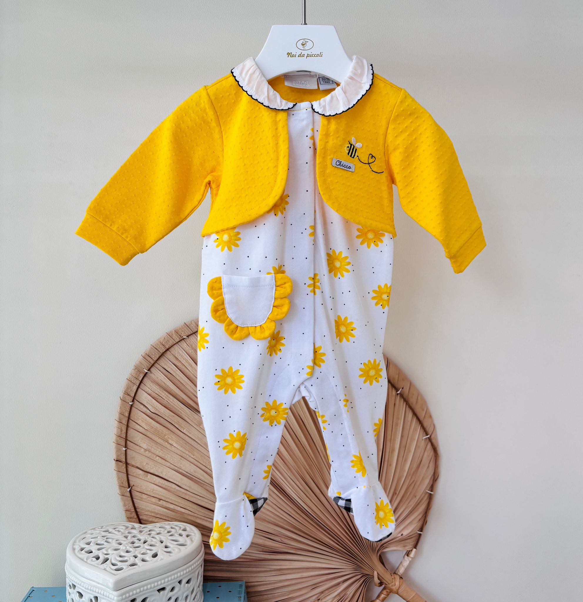 TUTINA IN COTONE CON MARGHERITE BIANCO E GIALLO - Noi da piccoli