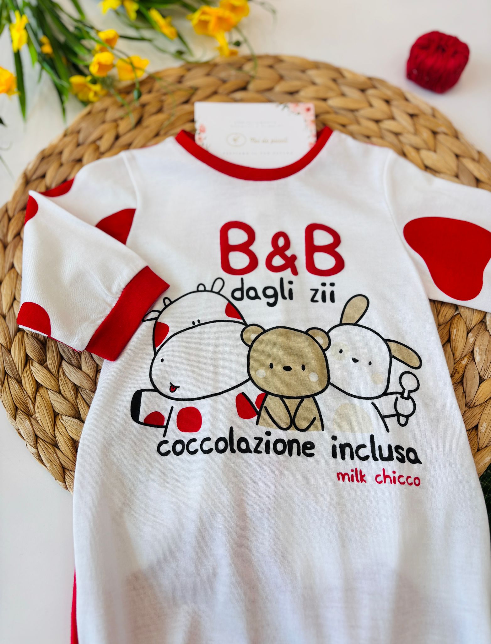 TUTINA IN COTONE CON MUCCA E ORSETTI BIANCO E ROSSO - Noi da piccoli