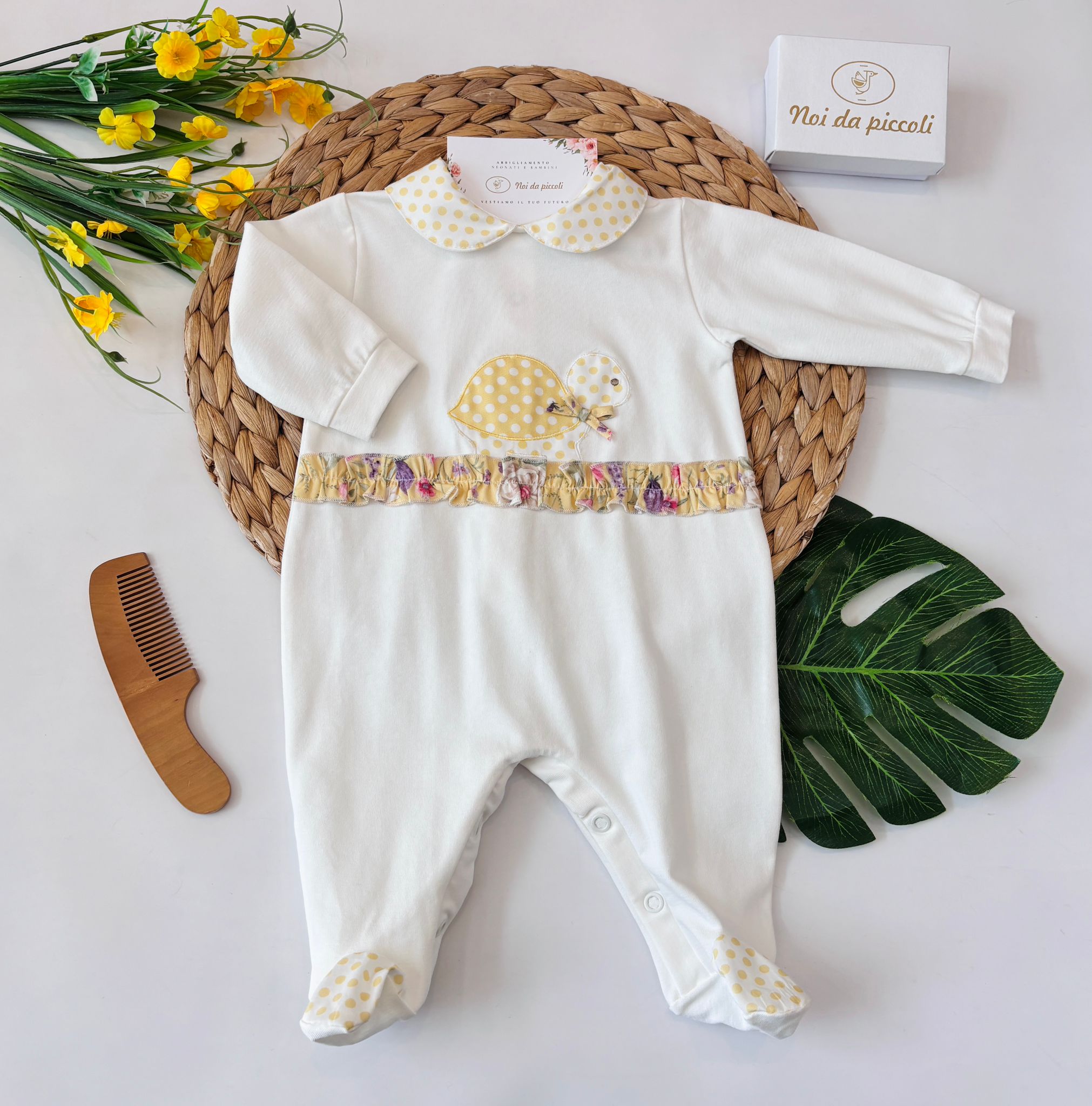 TUTINA IN COTONE CON POIS BIANCO GIALLO - Noi da piccoli