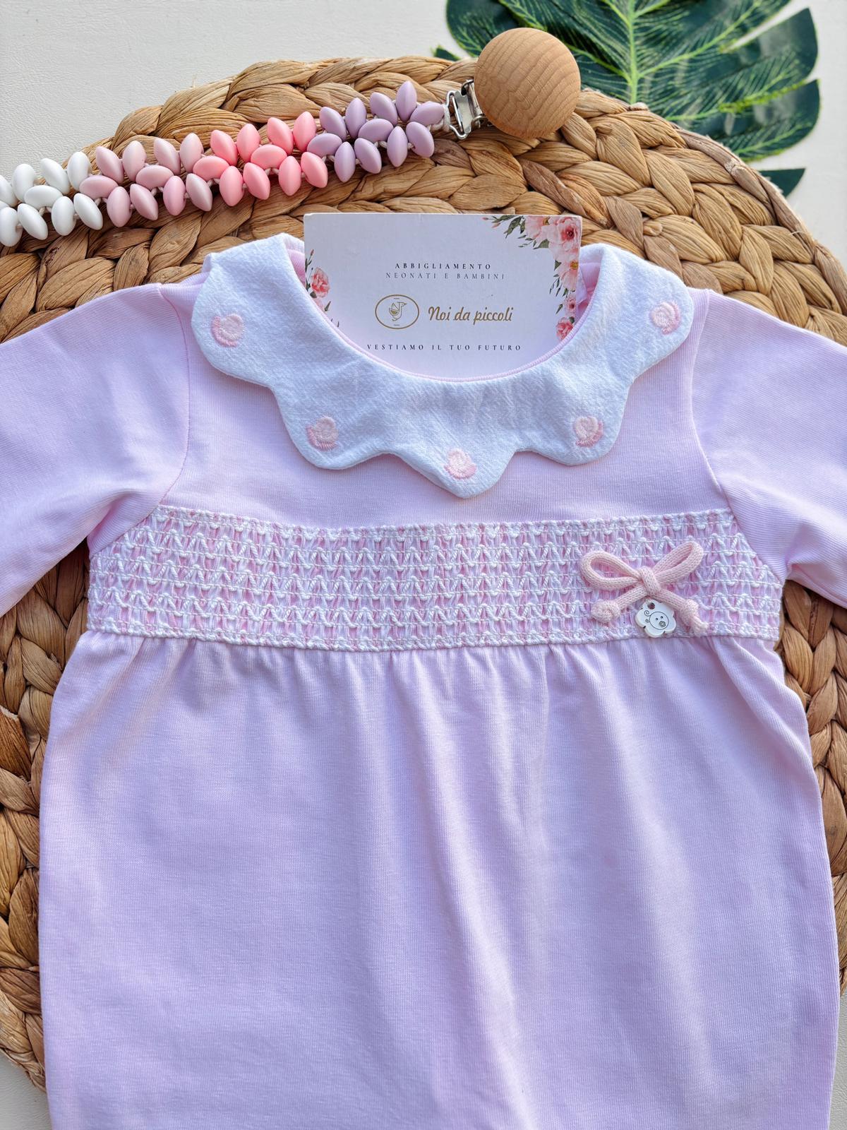 TUTINA IN COTONE CON RICAMI ROSA - Noi da piccoli