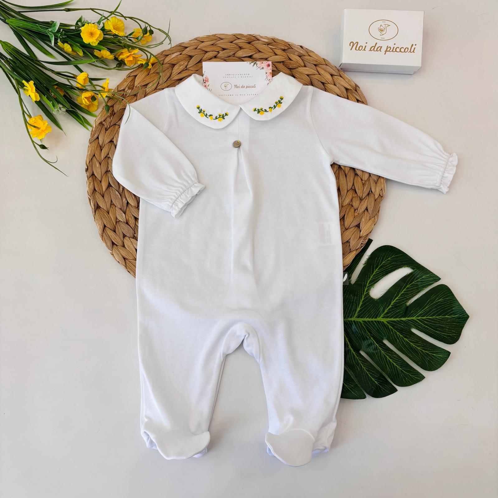 TUTINA IN COTONE CON ROSELLINE SUL COLLETTO E BOTTONCINI BIANCO - Noi da piccoli