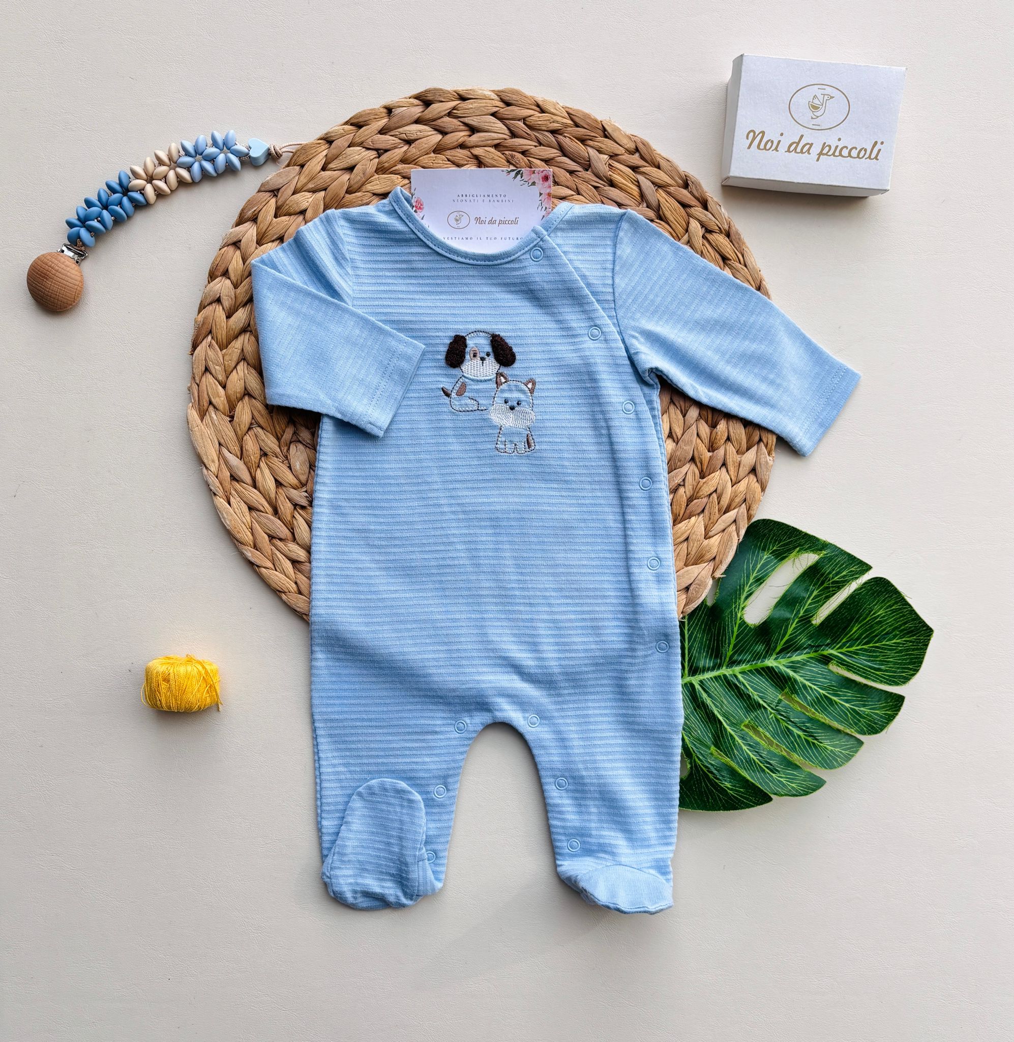 TUTINA IN COTONE RIGATA ANTIPANICO CON CAGNOLINI CENTRALI CIELO - Noi da piccoli