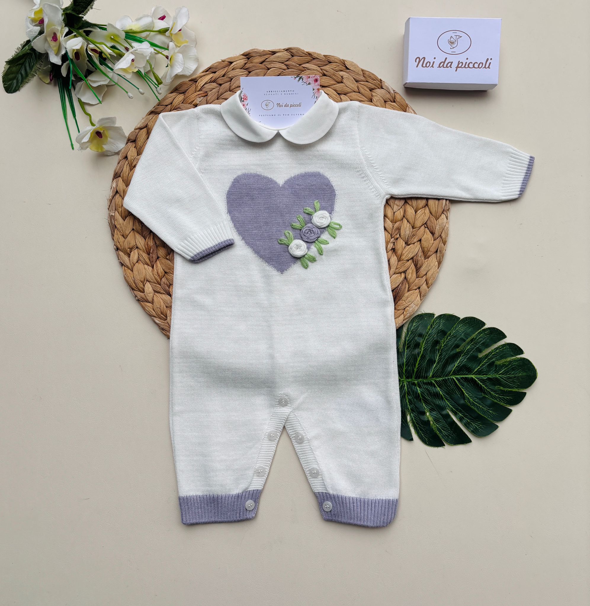 TUTINA IN FILO LILLA E BIANCO CON CUORE - Noi da piccoli