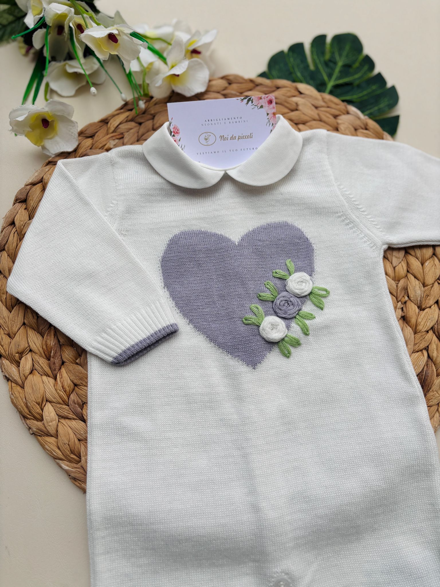 TUTINA IN FILO LILLA E BIANCO CON CUORE - Noi da piccoli