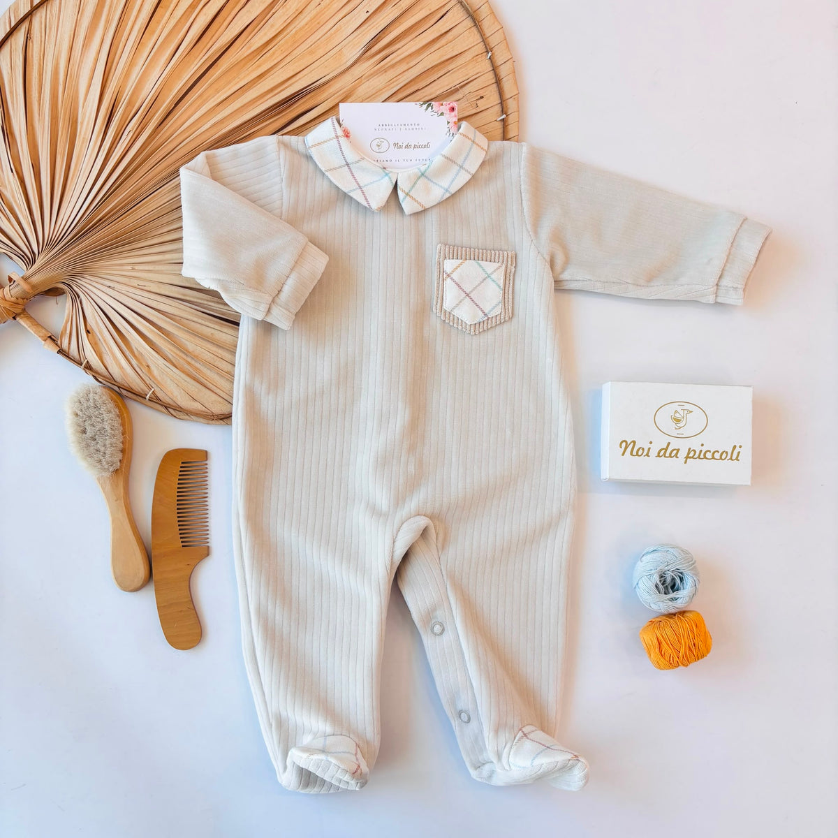 Beige Velvet One-Piece with Tartan Print