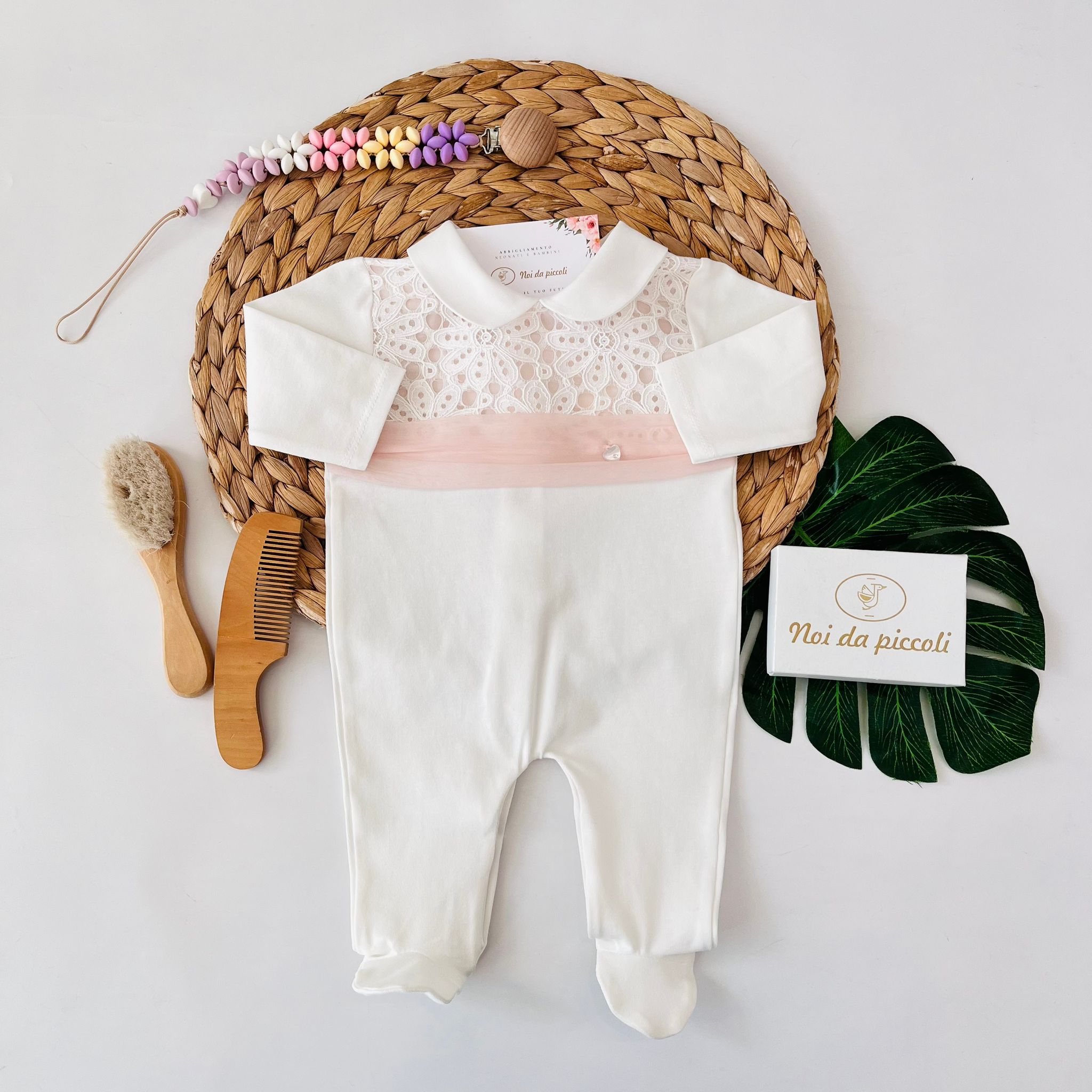 TUTINA MACRAME' 100 % COTONE BIANCO ROSA - Noi da piccoli