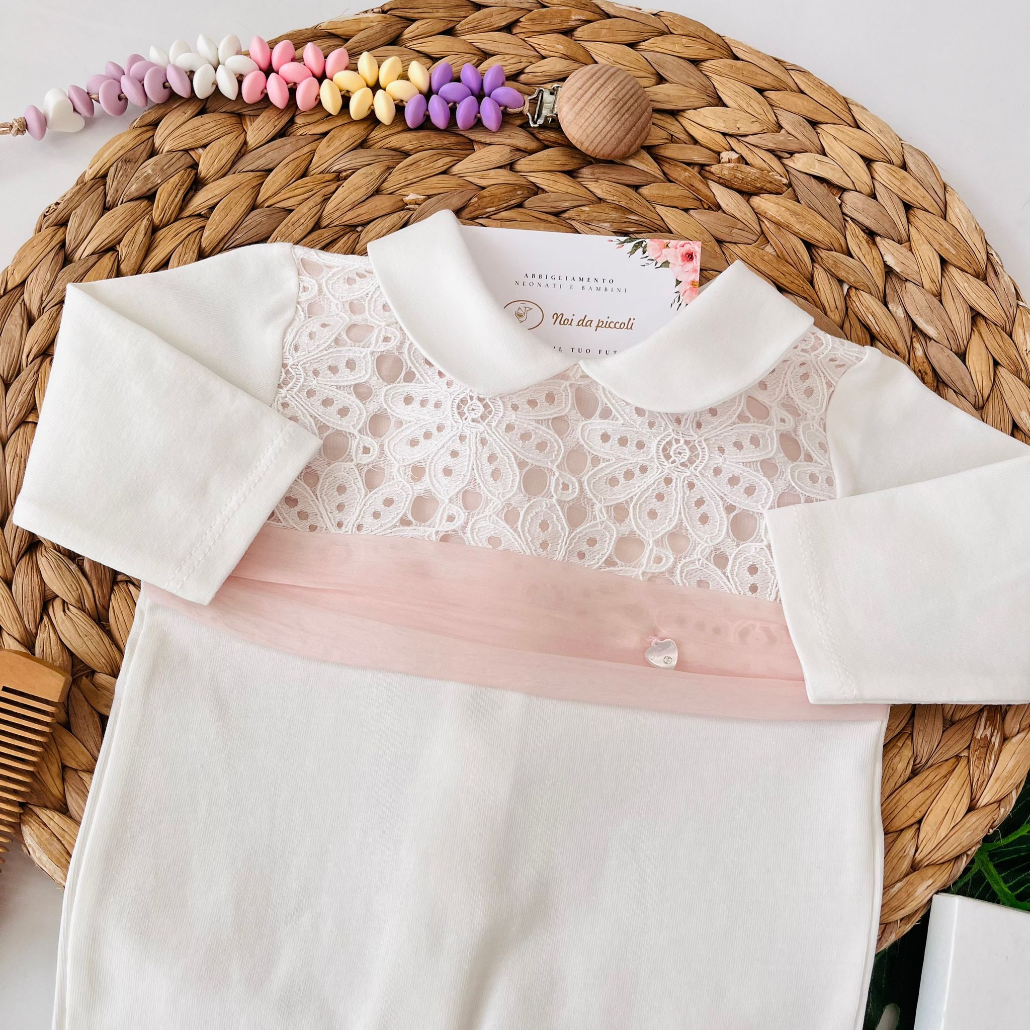 TUTINA MACRAME' 100 % COTONE BIANCO ROSA - Noi da piccoli