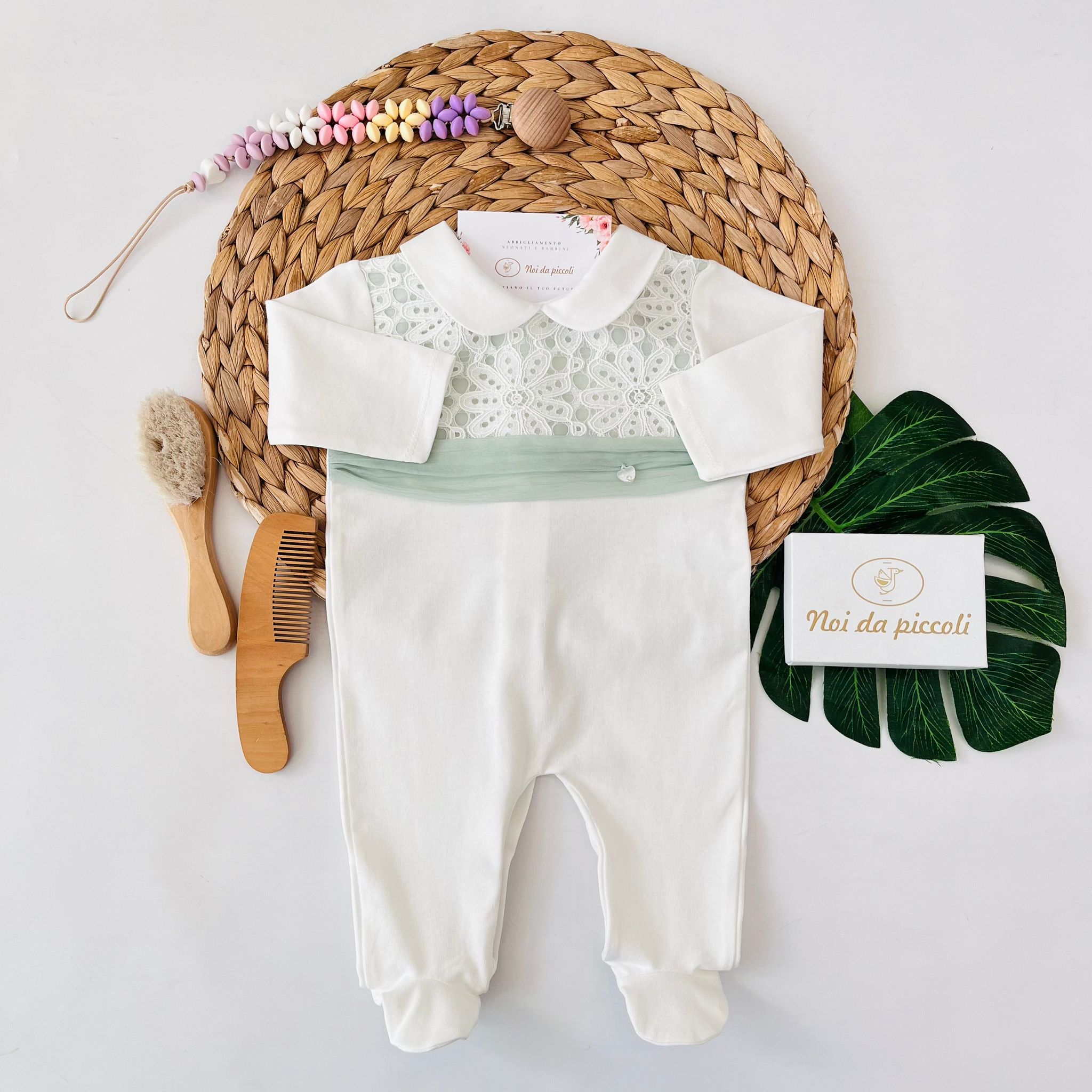 TUTINA MACRAME' 100 % COTONE BIANCO VERDE - Noi da piccoli