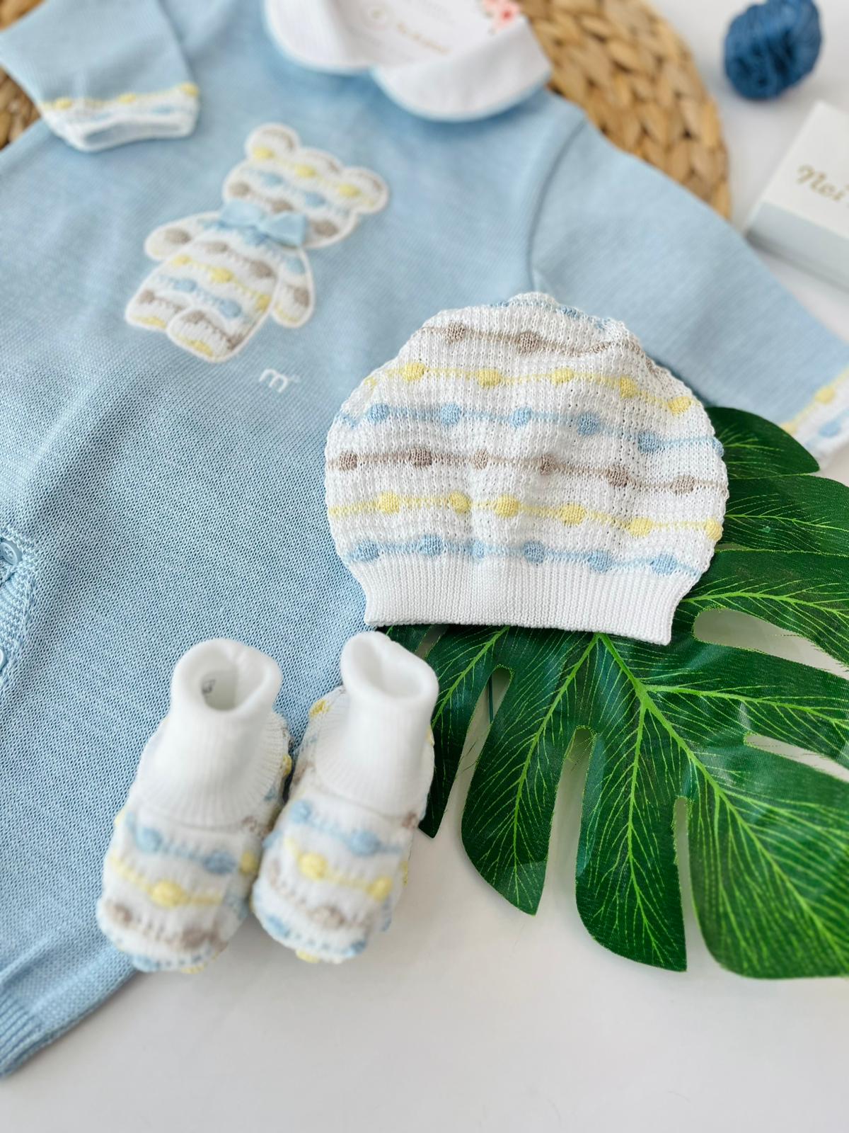 TUTINA ORSETTO CON PARURE 100% FILO DI COTONE POLVERE MULTICOLOR - Noi da piccoli