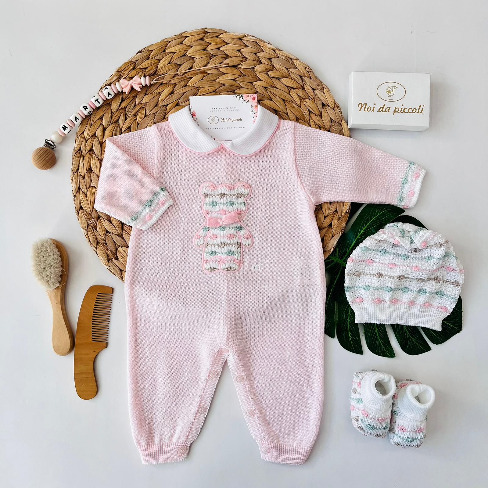 TUTINA ORSETTO PARURE 100% FILO DI COTONE PESCO MULTICOLOR - Noi da piccoli