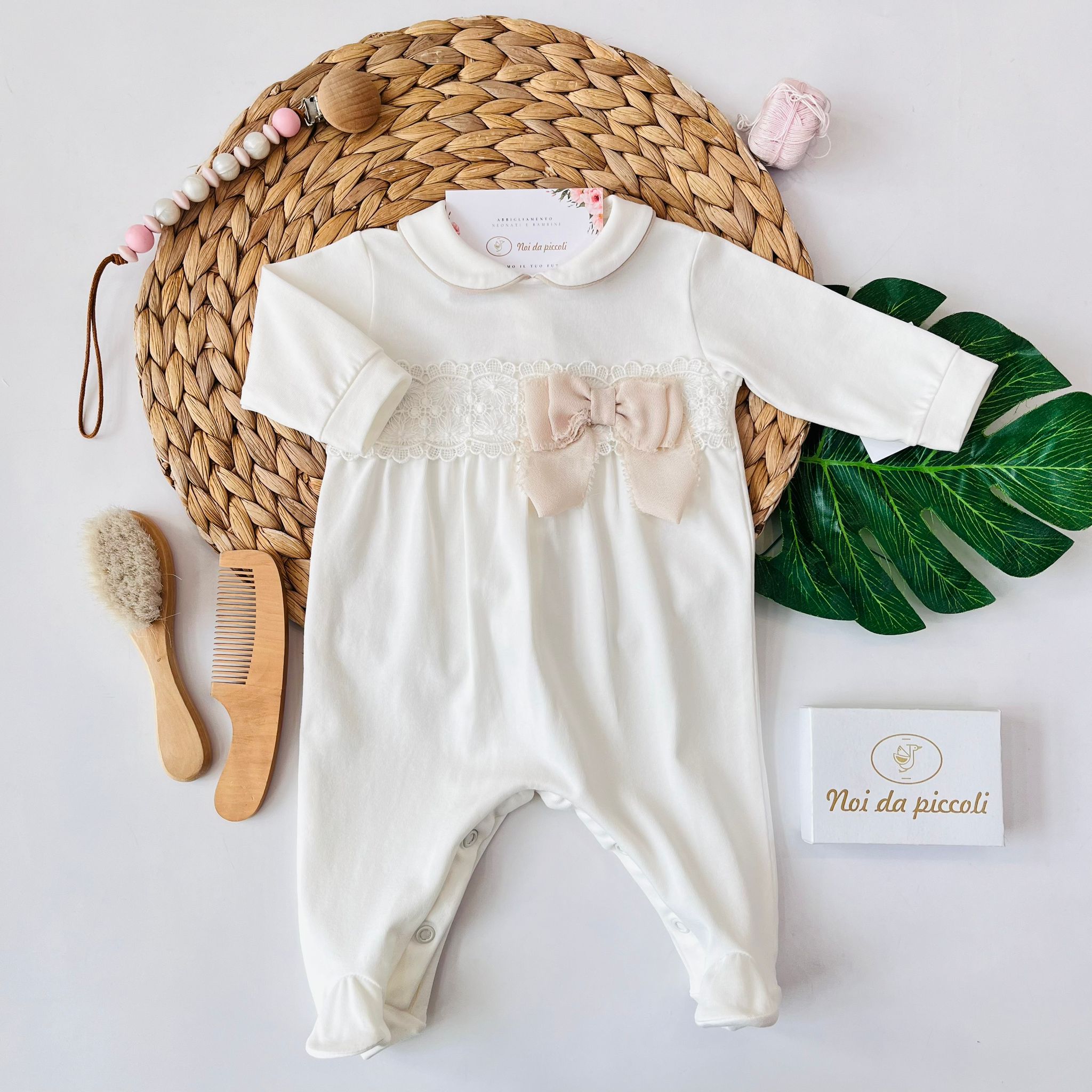 TUTINA PIZZO E FIOCCHETTO 100 % COTONE PANNA - Noi da piccoli