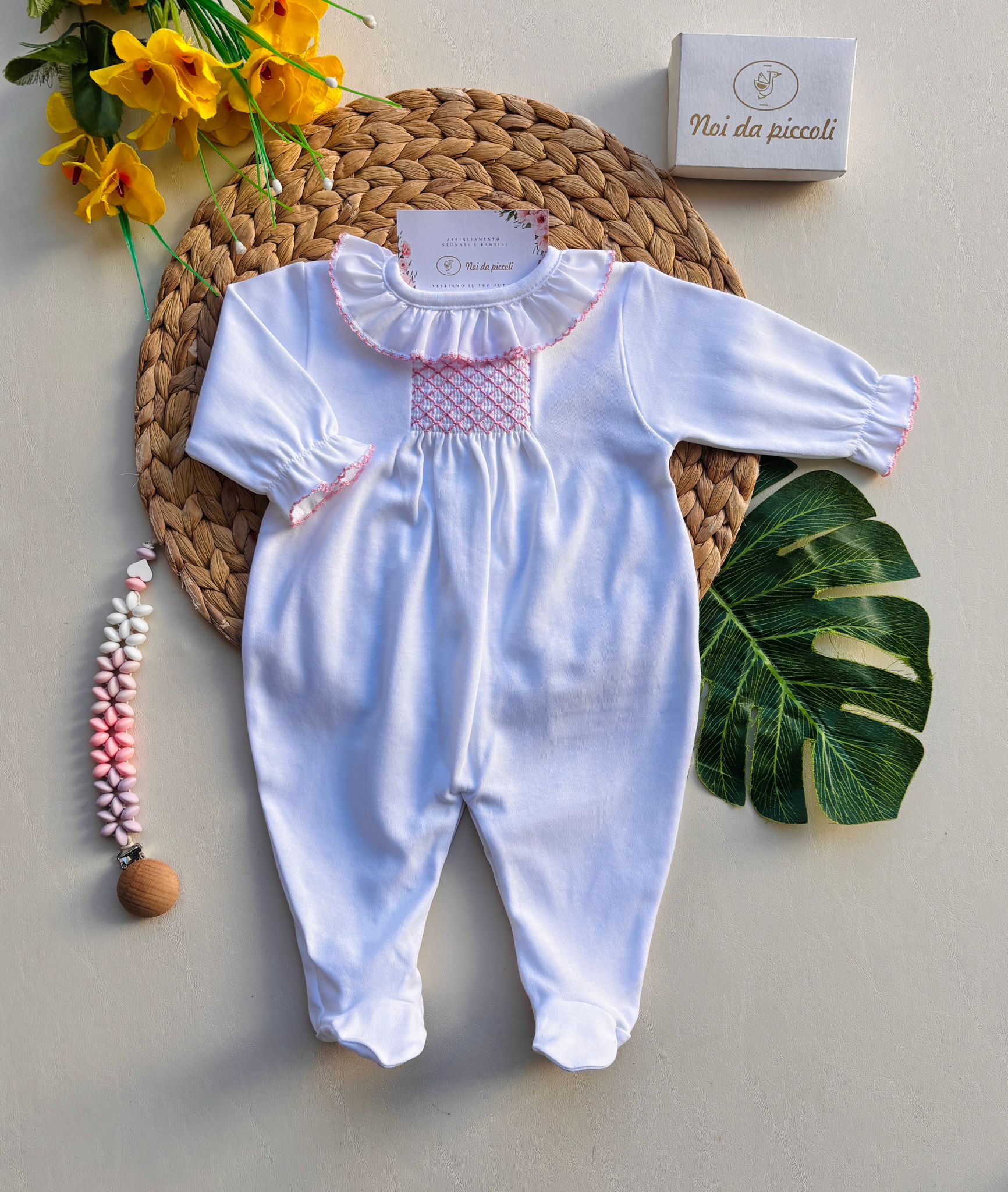 TUTINA PUNTO SMOK COTONE CALDO BIANCO ROSA - Noi da piccoli