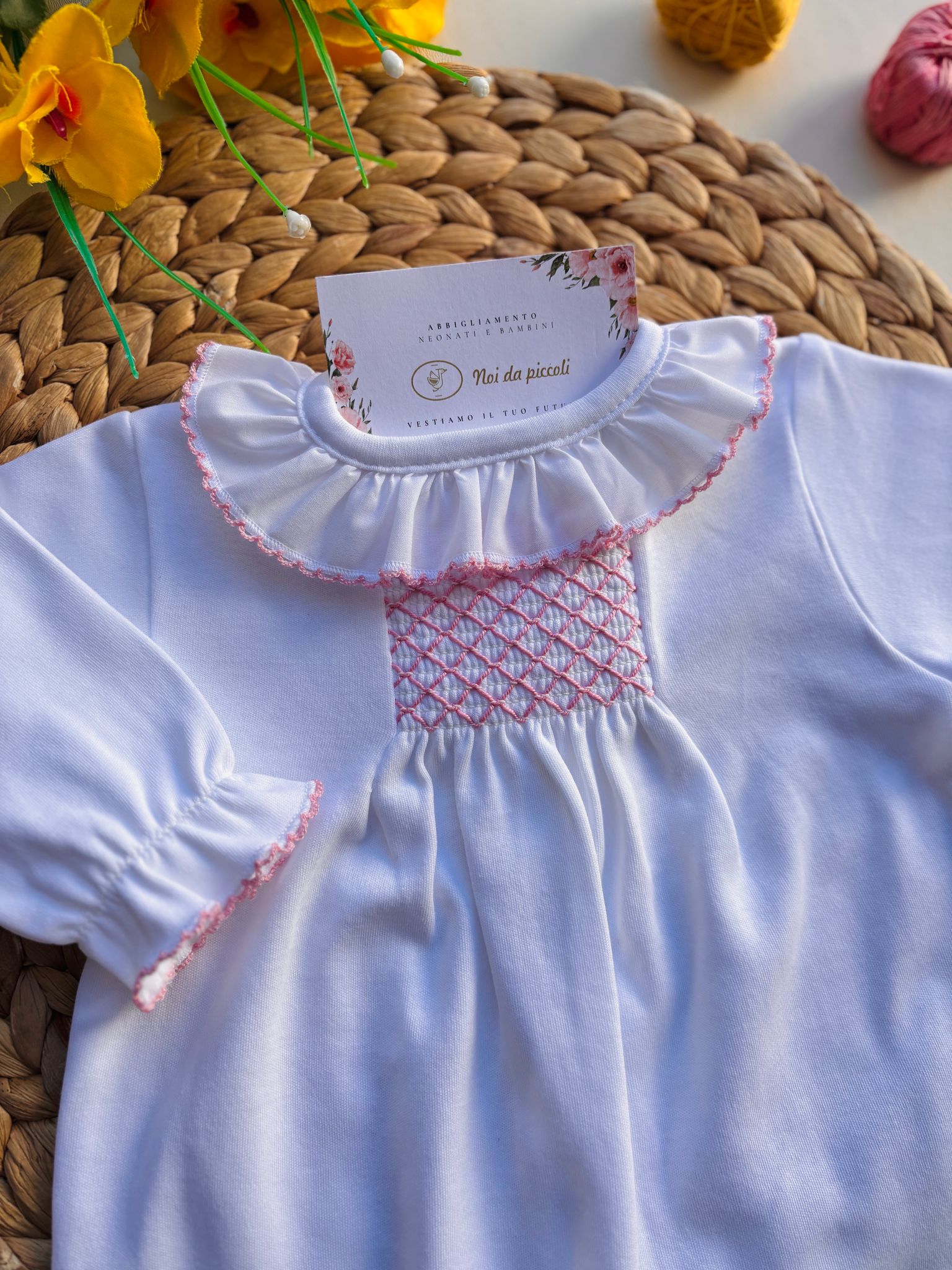 TUTINA PUNTO SMOK COTONE CALDO BIANCO ROSA - Noi da piccoli