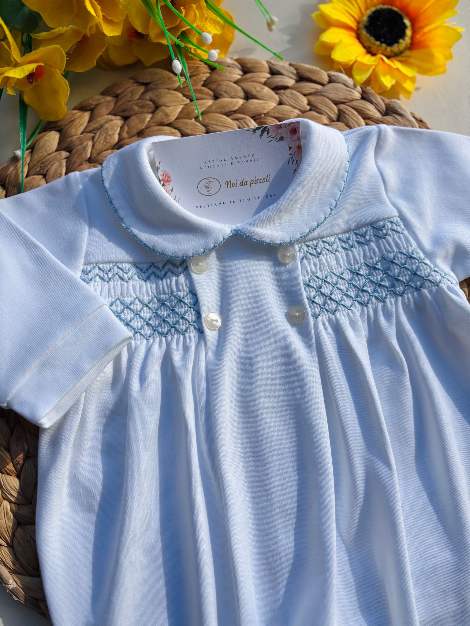 TUTINA PUNTO SMOK E 4 BOTTONI COTONE CALDO Bianco Cielo - Noi da piccoli