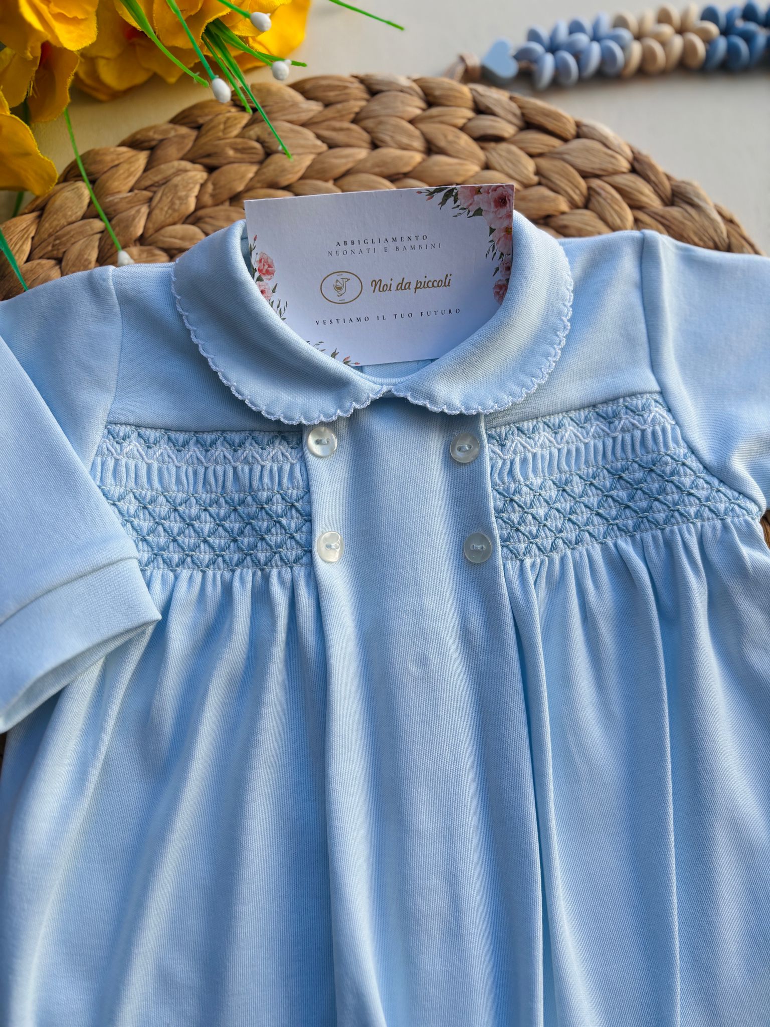 TUTINA PUNTO SMOK E 4 BOTTONI COTONE CALDO CIELO - Noi da piccoli