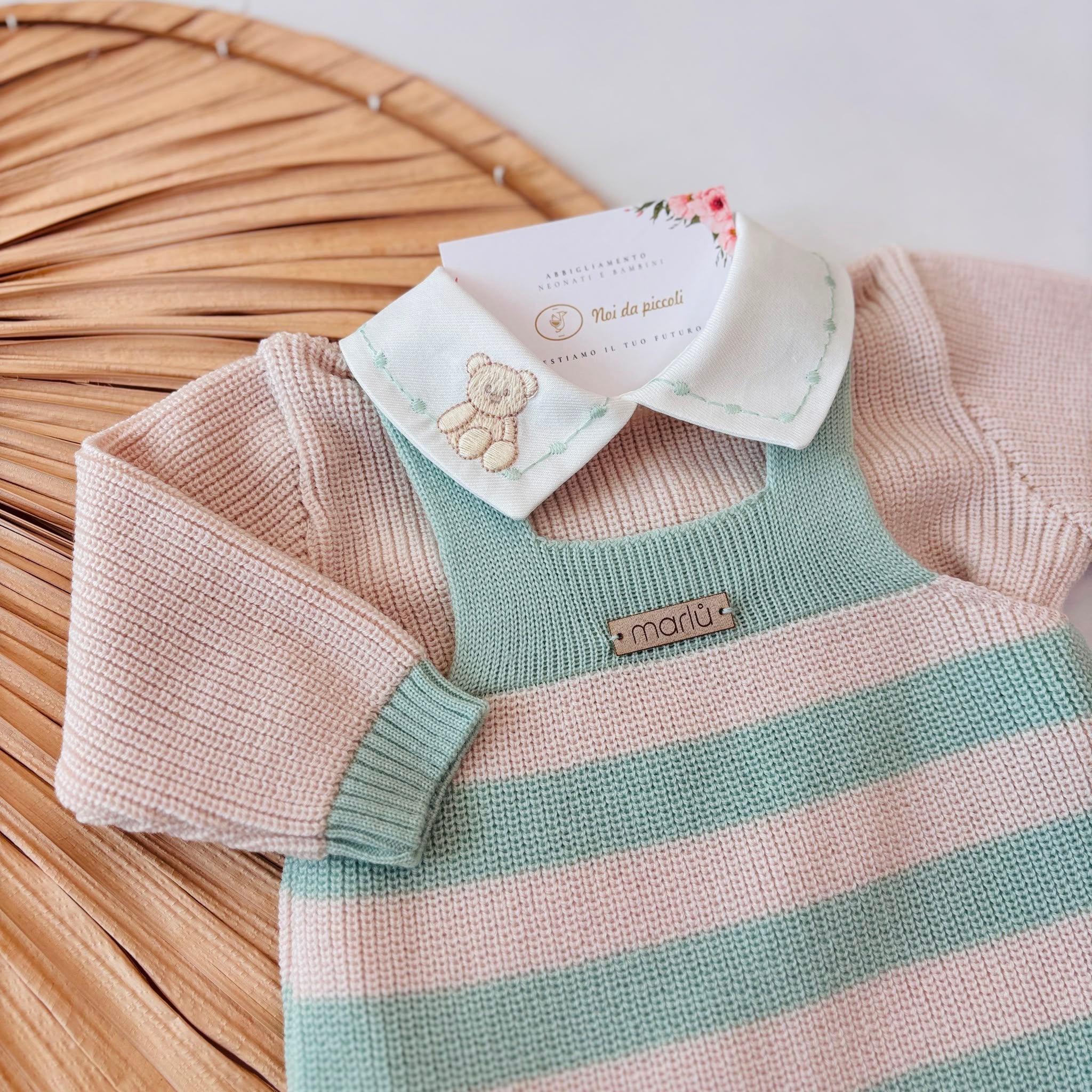 SALOPETTE CON BABBUCCE 100% LANA VERDE E BEIGE