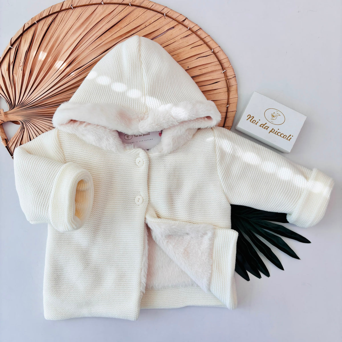 Cappotto in maglia foderato in ecopelliccia PANNA