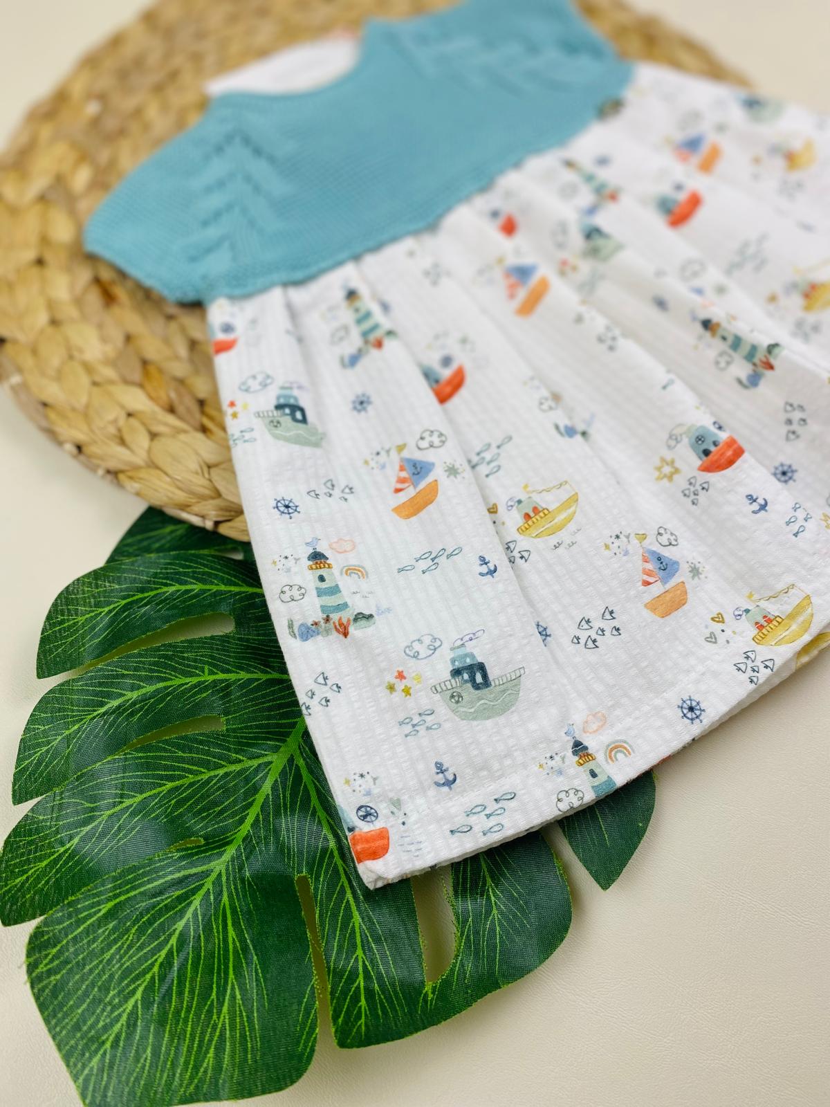 VESTINA 100 % COTONE FANTASIA E VERDE ACQUA - Noi da piccoli